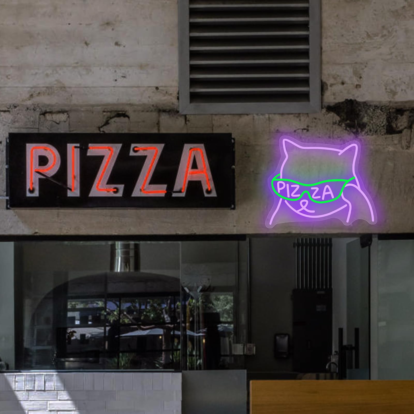 AUGELRE Pizza Sunglasses Neon Sign, Dimmable LED Wall Decor, 15.35in x 12.6in, Purple