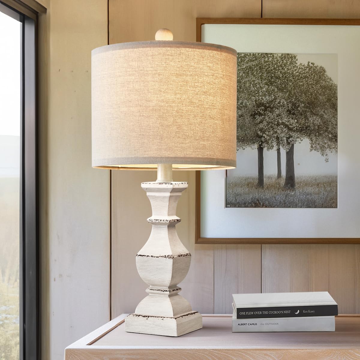 Pokat 20.5'' Farmhouse Table Lamp, Vintage Bedside Lamps For Bedroom, Rustic Small End Table Lamps For Living Room, Traditional