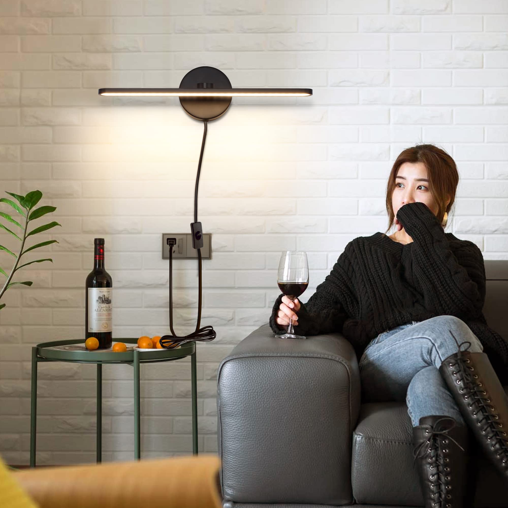 Mantolite Led Vanity Lighting Fixtures, 15.75 Inch Wall Mounted Plug In Light Fixtures, Bathroom Over Mirror Lamp Modern Home Wall Picture Lamps Sconces, 12W 3000K Black Make-Up Mirror Front Lamps