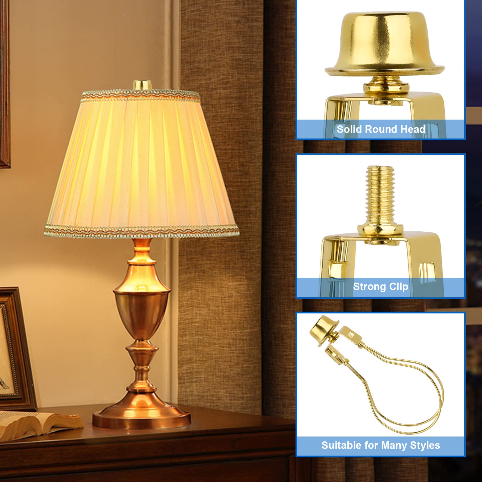 2 Pack Lamp Shade Light Bulb Clip Adapter, Weaverbird Lamp Shade Harp Holder Adapter Kit Attaching Finial Top And Lampshade Leve