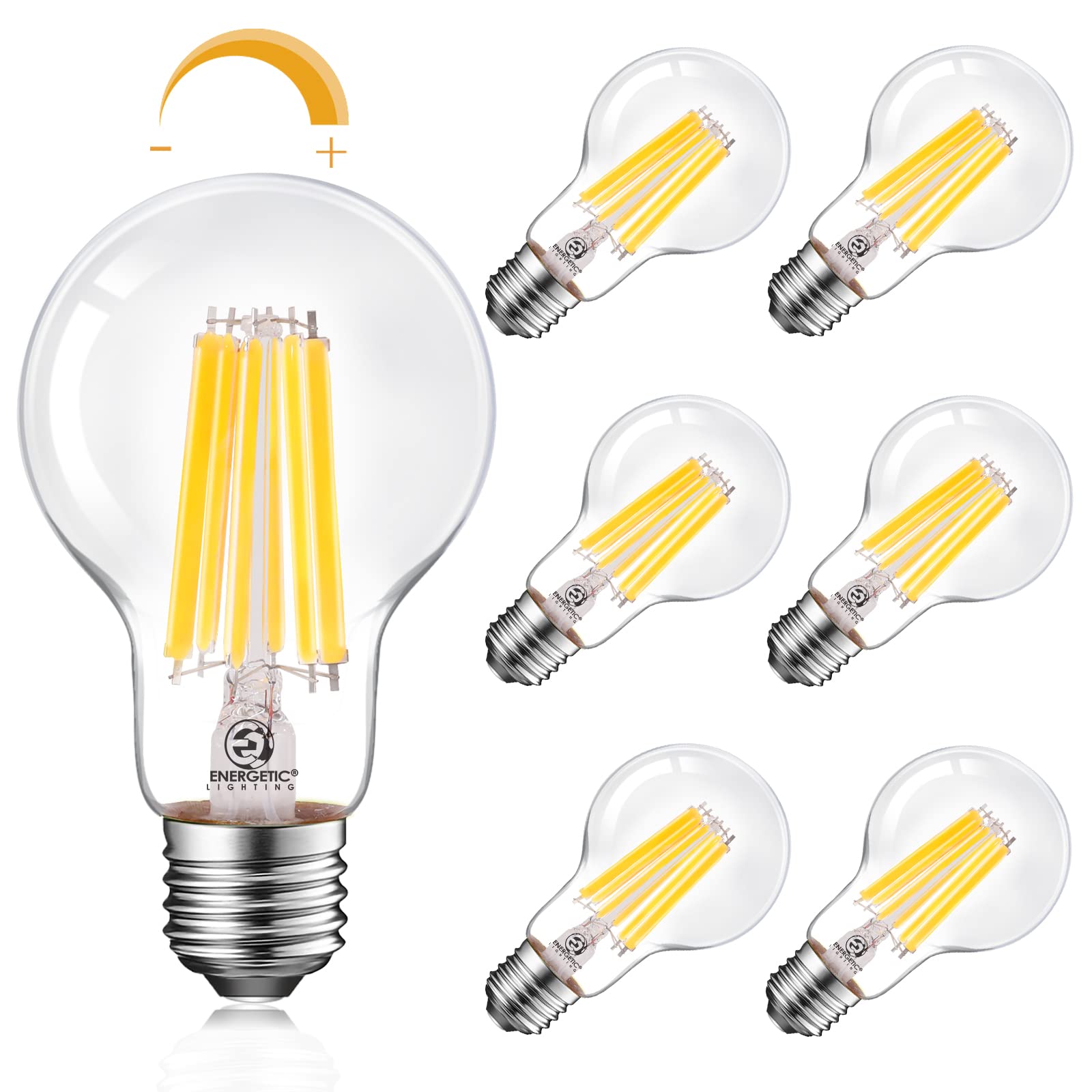 Energetic Dimmable A19 Led Edison Light Bulb, 12W Equivalent 100W, 1600Lm High Brightness, 4000K Cool White, Clear Antique Led F