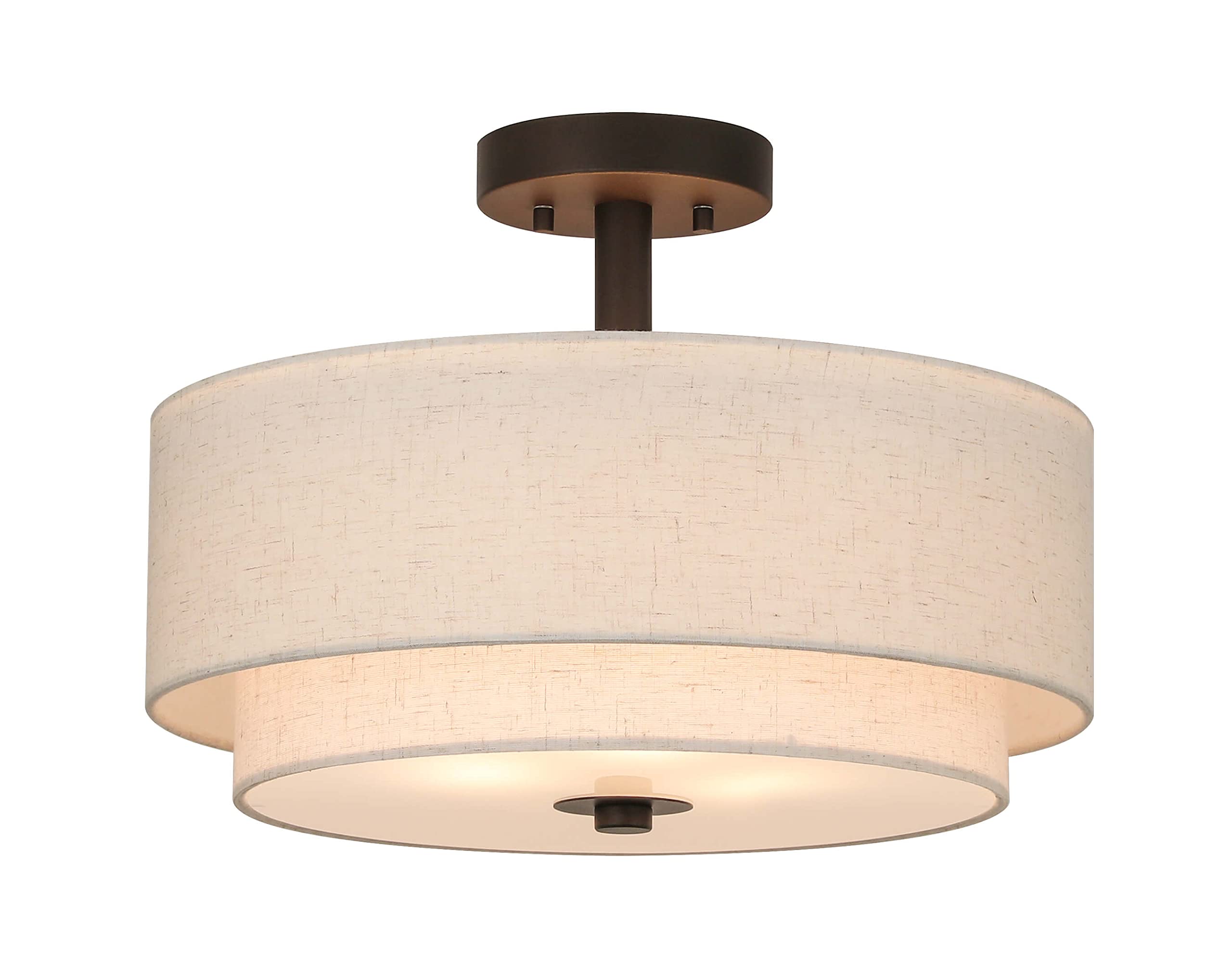 XiNBEi Lighting Drum Semi Flush Light, 3 Light Semi Flush Mount Ceiling Light Fixture with Fabric Shade Modern Close to Ceiling 
