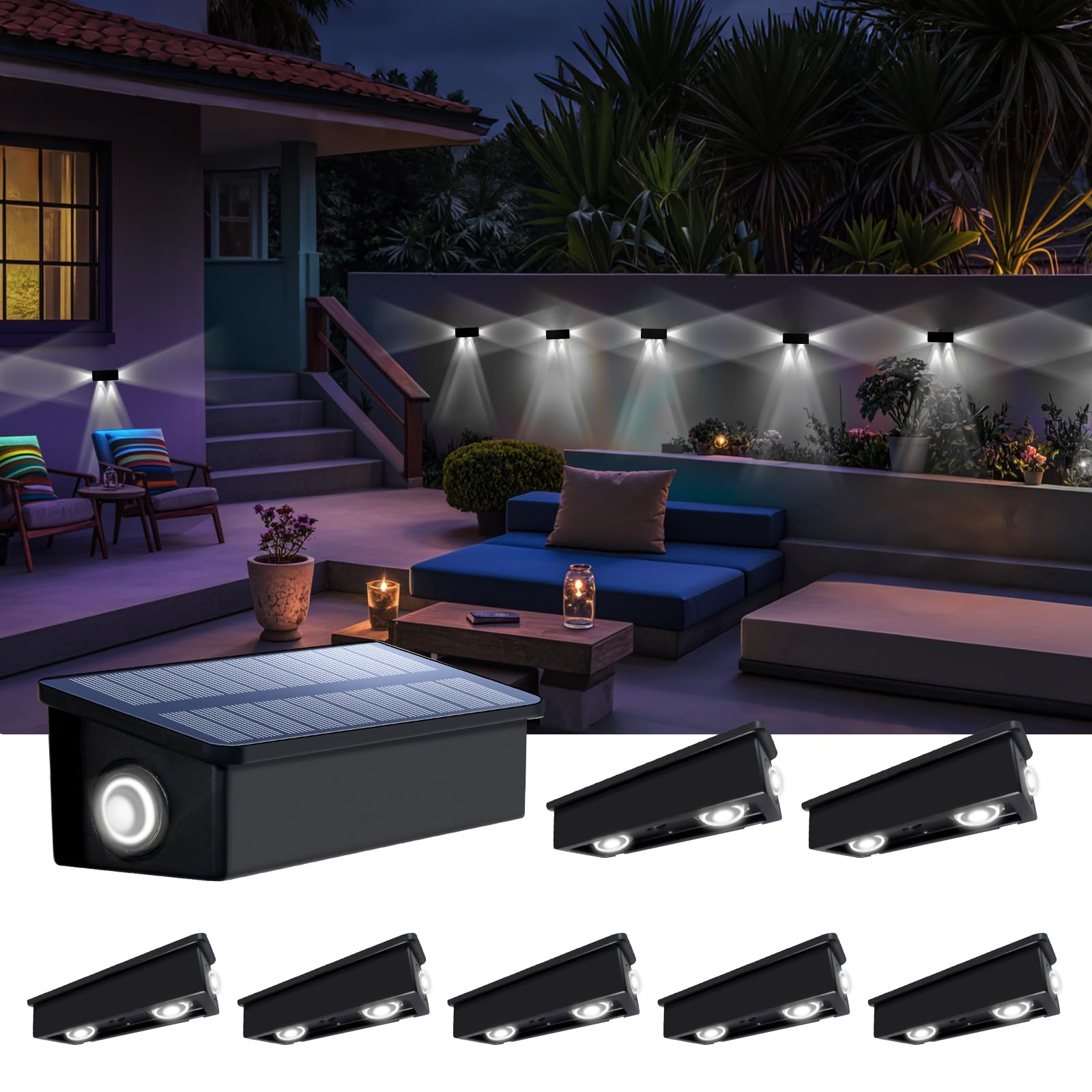 Fence Lights Solar Powered Outdoor Waterproof 3 Sided Wall LED Landscaping 8 Pack for Yard  Deck  Patio  Rail  Garage  Pool  Balcony  Energy Efficient Cool White Safety and Ambiance Easy Install