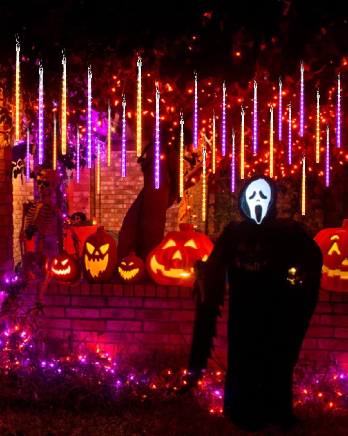 Halloween Lights Outdoor 10 Tubes 240 Led Raindrop Meteor Shower Icicle Light With Timer Function Cascading Falling Rain Lights