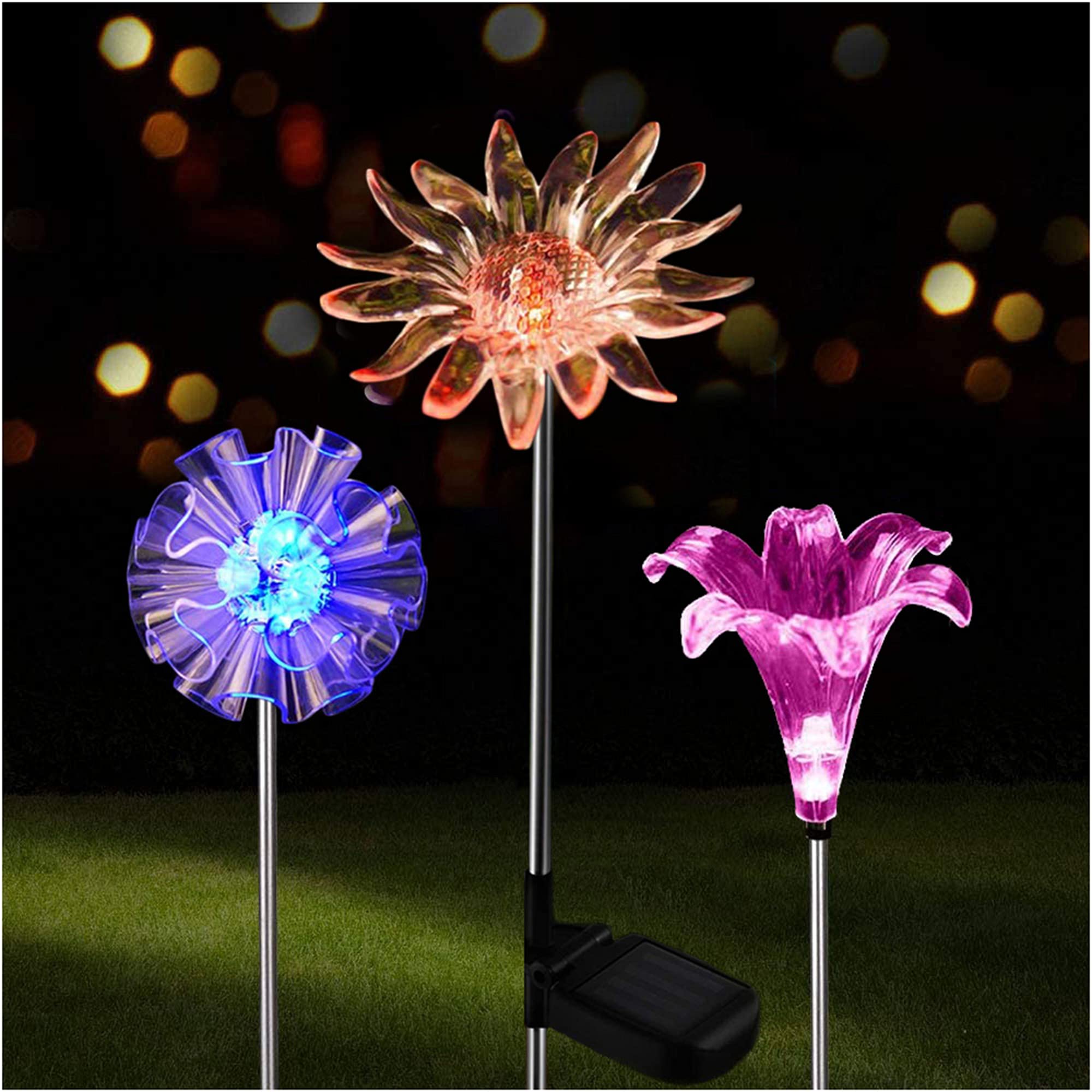 Outdoor Solar Garden Stake Lights 3 Pack- Color Changing Led Stake Lamp In-Ground Landscaping Lights For Garden Patio Yard Lawn