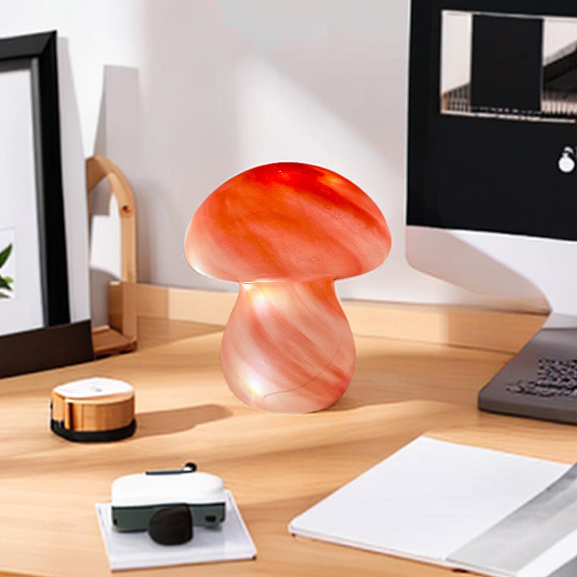 JBGIYOSG Mushroom Table Lamps Night Lights Cute Glass Nightstand Bedside Desk Lamps for Bedroom Living Study(Bulb Included) - Pi