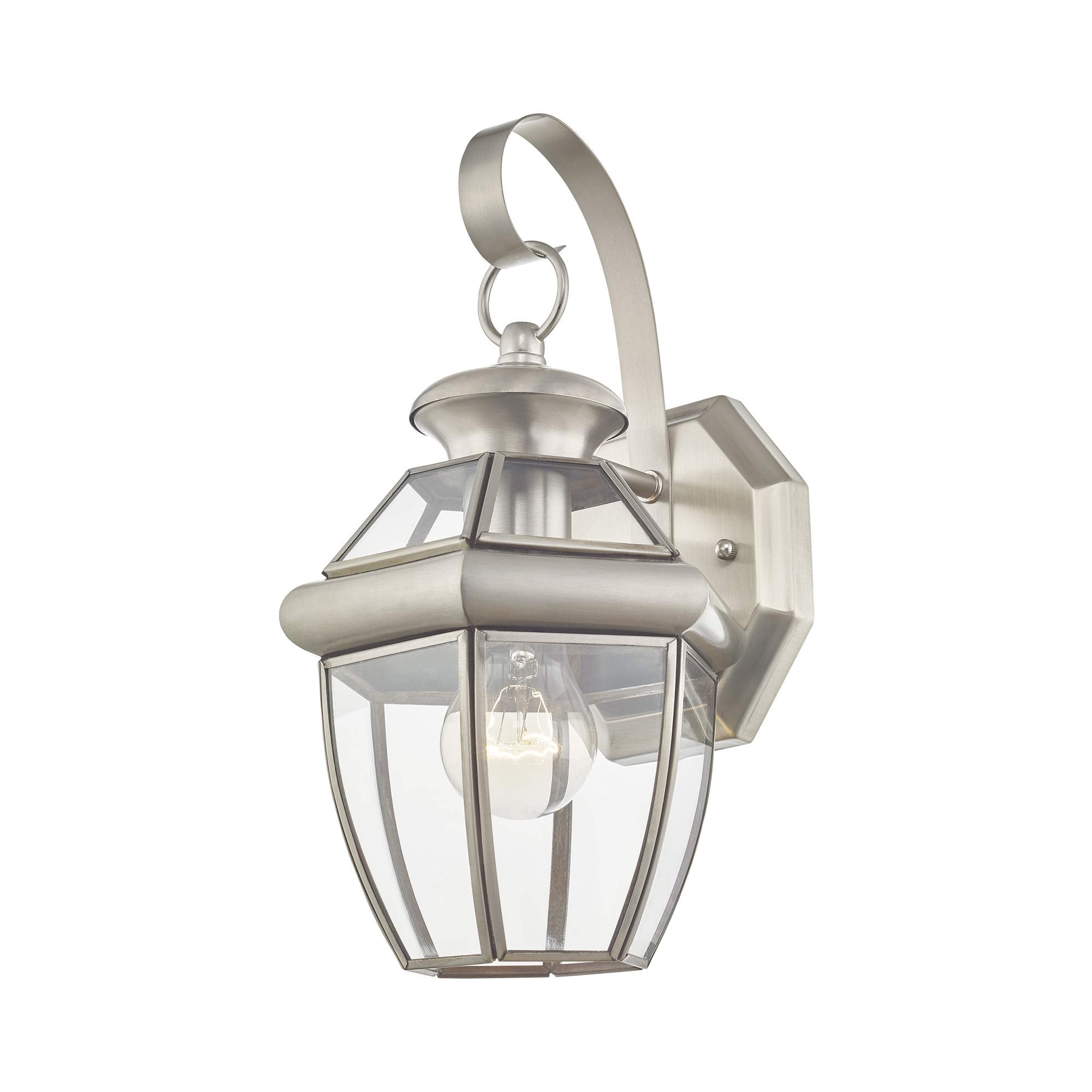 Livex Lighting Monterey Wall Lantern, 1 Light, Brushed Nickel, Solid Brass, Model 2051-91, Clear Beveled Glass, 1 Pack
