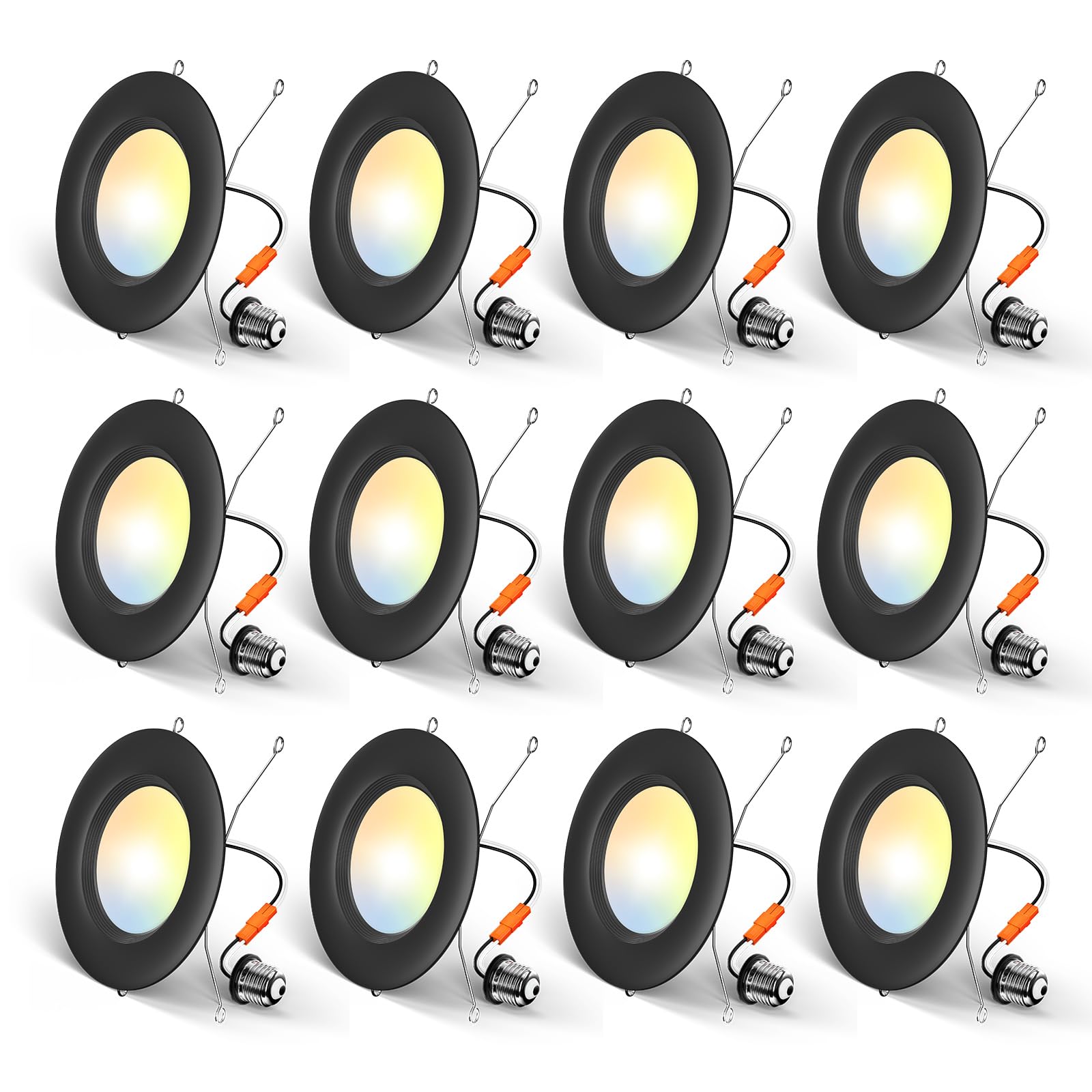 Amico 5/6 Inch 5CCT LED Recessed Lighting, 12 Pack, Dimmable, Damp Rated, Black, Model TP120-RT6-5CCT-AM