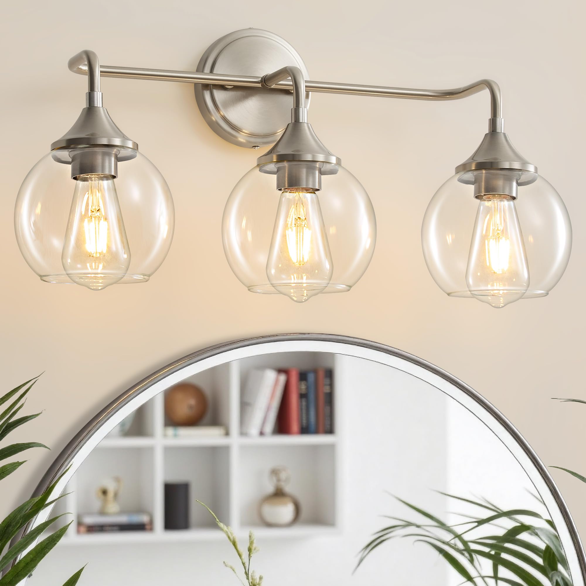 Gednbo Bathroom Light Fixtures 3 Light Bathroom Vanity Light With Clear Glass Shade  22 Inch Vanity Lighting Fixtures Over Mirror  Vanity Lights Fixture (Exclude E26 Bulb) - Brushed Nickel