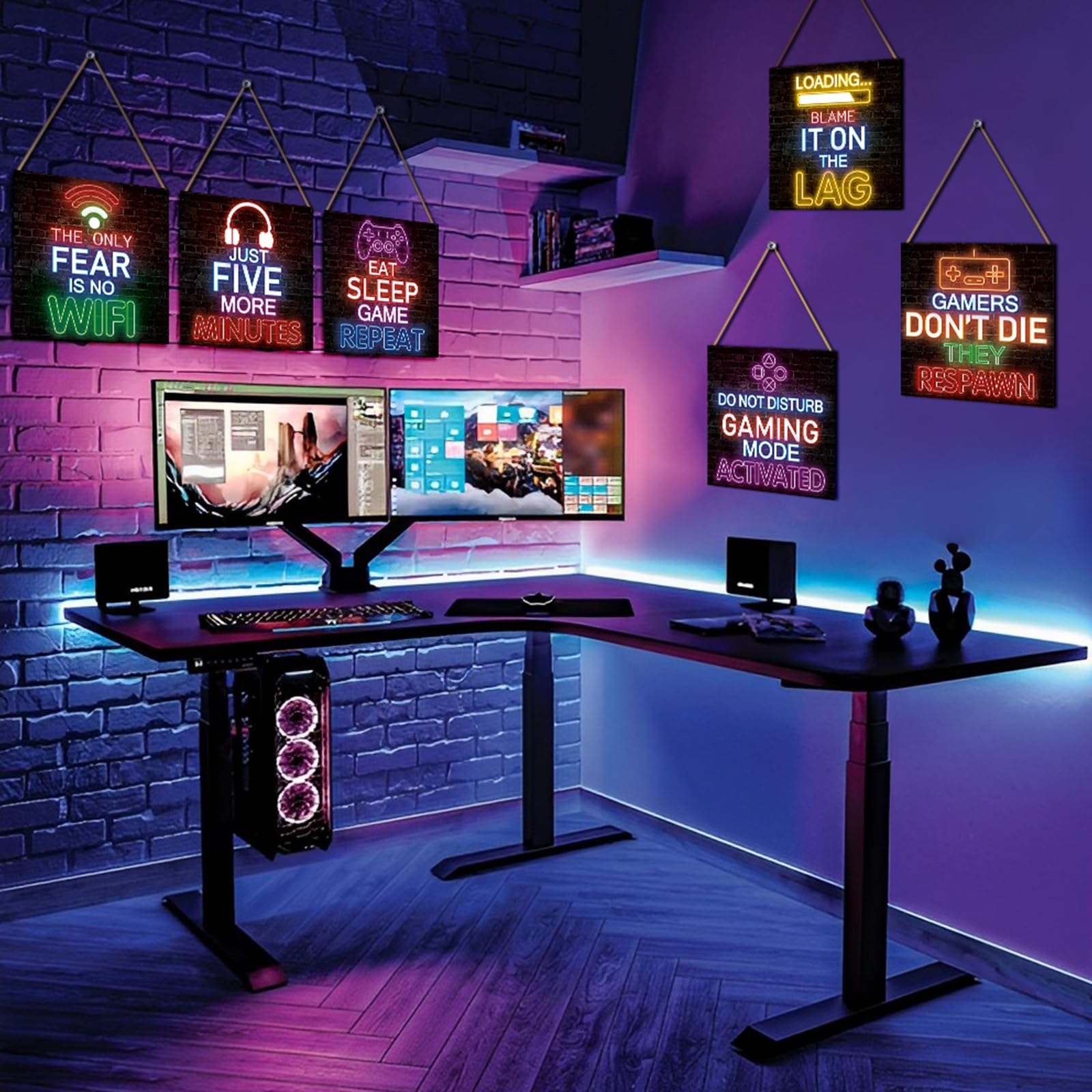 YLOLUL 6Pcs Neon Gaming Decor Video Gamer Room Decor Gaming Decor for Boys Room Boys Gaming Wall Art Neon Gaming Room Decor Game