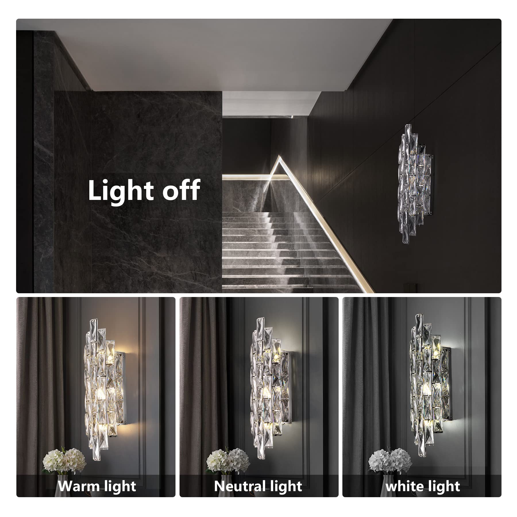 Modern Crystal Wall Sconces,Chrome Wall Light Fixtures, Luxury Indoor Wall Lamp,Crystal Vanity Wall Mount Lamps,Wall Lighting For Living Room Bedroom Bathroom Bedside Hallway Stairway Doorway Mirro