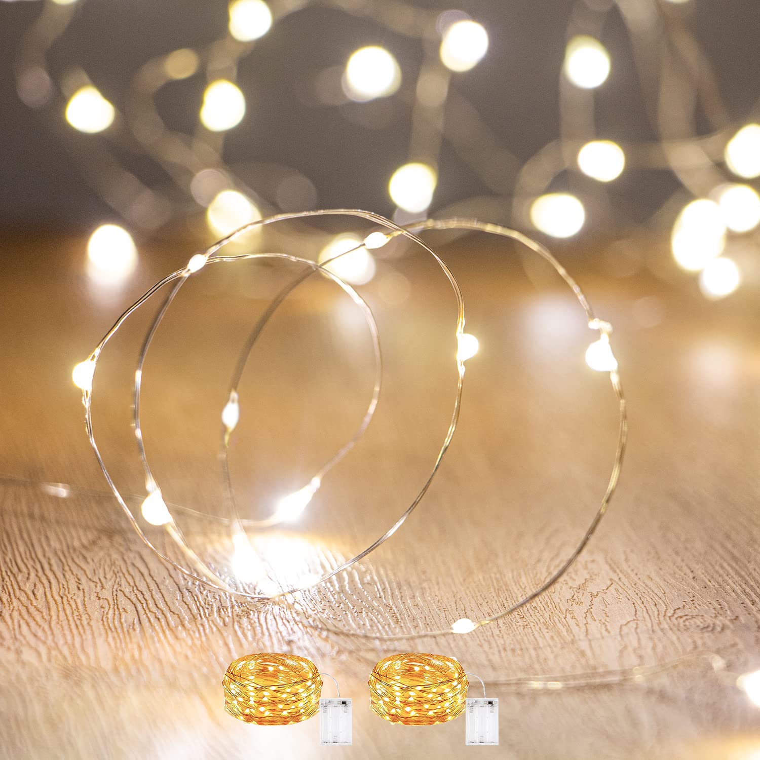 Tasodin led Fairy Lights Waterproof 16.4ft String Lights Battery Operated for Wedding, Home, Garden, Party, Christmas Decoration, Warm White