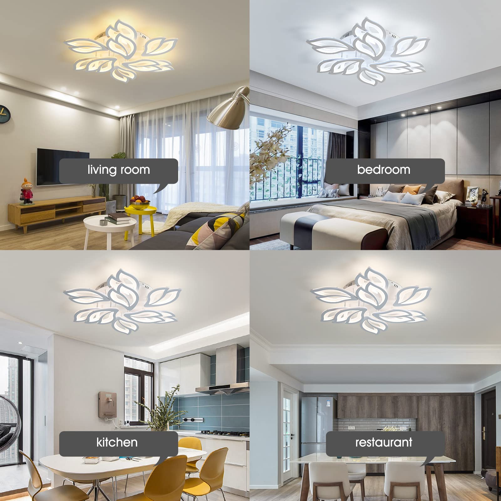 Garwarm Modern Ceiling Light, 30.3In Dimmable Led Flush Mount Ceiling Lamp, 75W Acrylic Petals Ceiling Chandelier Lighting Fixtu