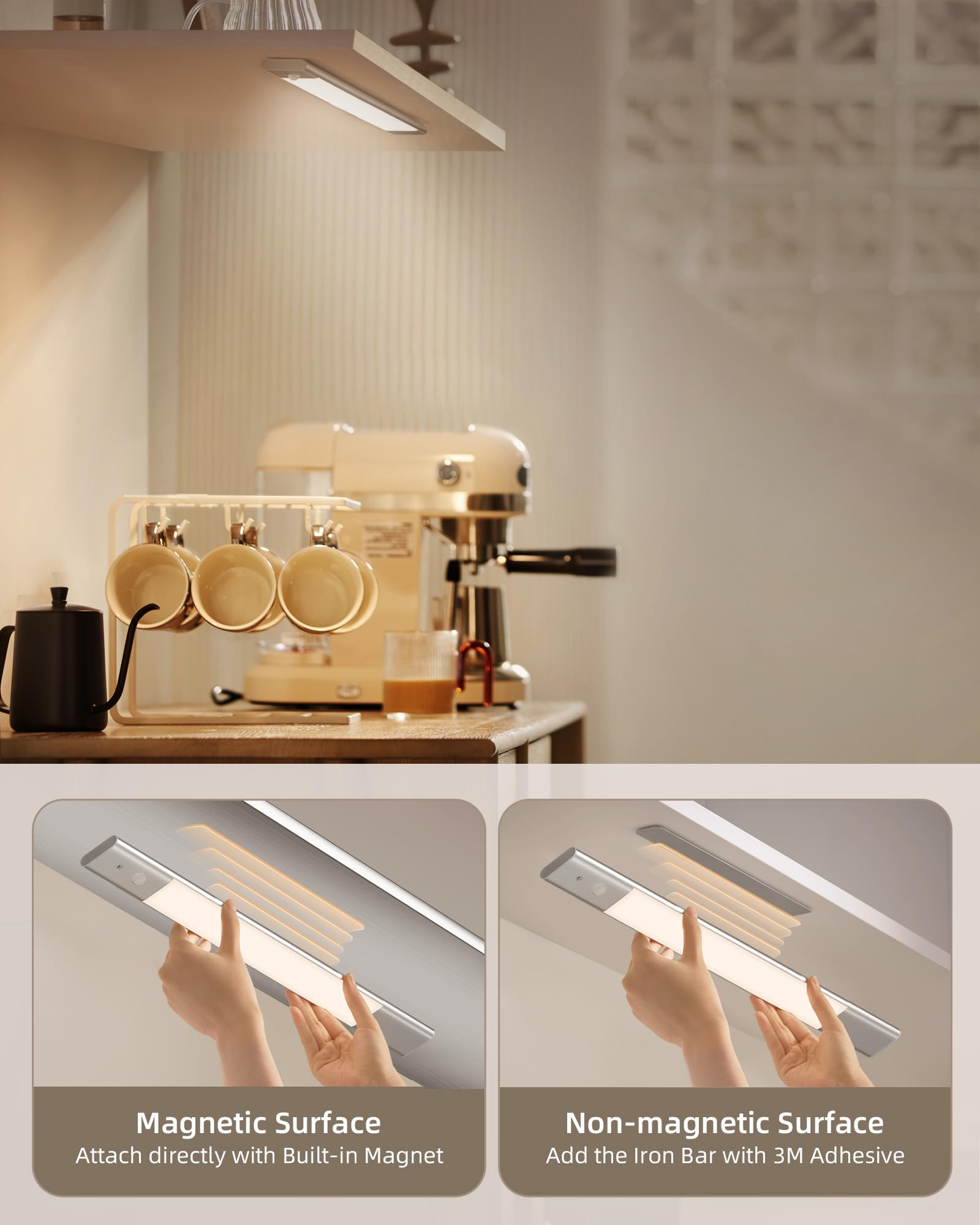 EZVALO Under Cabinet Lighting, 2-Pack Motion Sensor LED Lights, 3 Color Temps, Silver, Model LY-50, with 3 Detachable Batteries