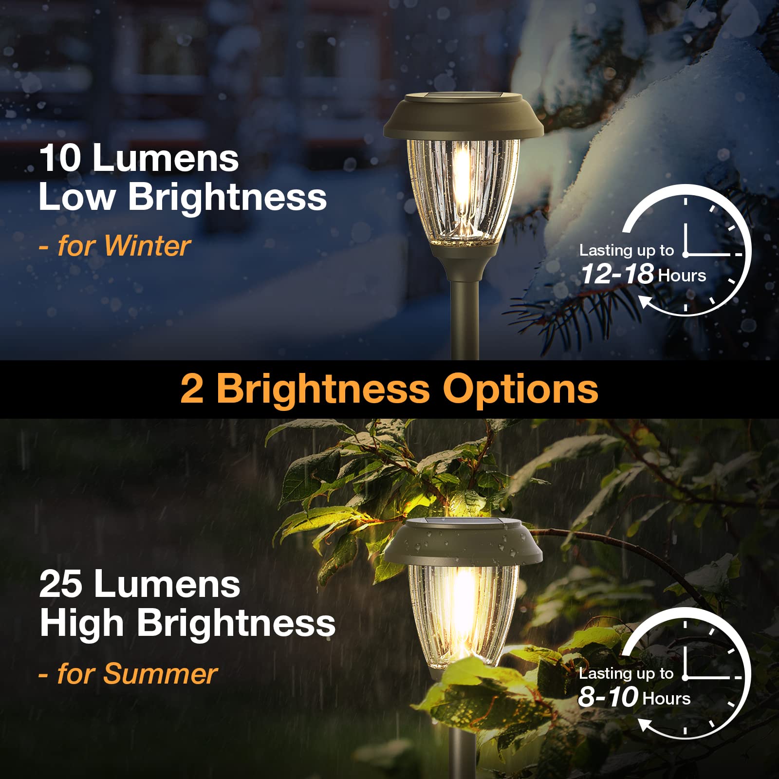 XMCOSY+ Solar Garden Lights, 10/25 LM LED, IP65 Waterproof, Warm White, Bronze, SL-0204-06, 6 Pack