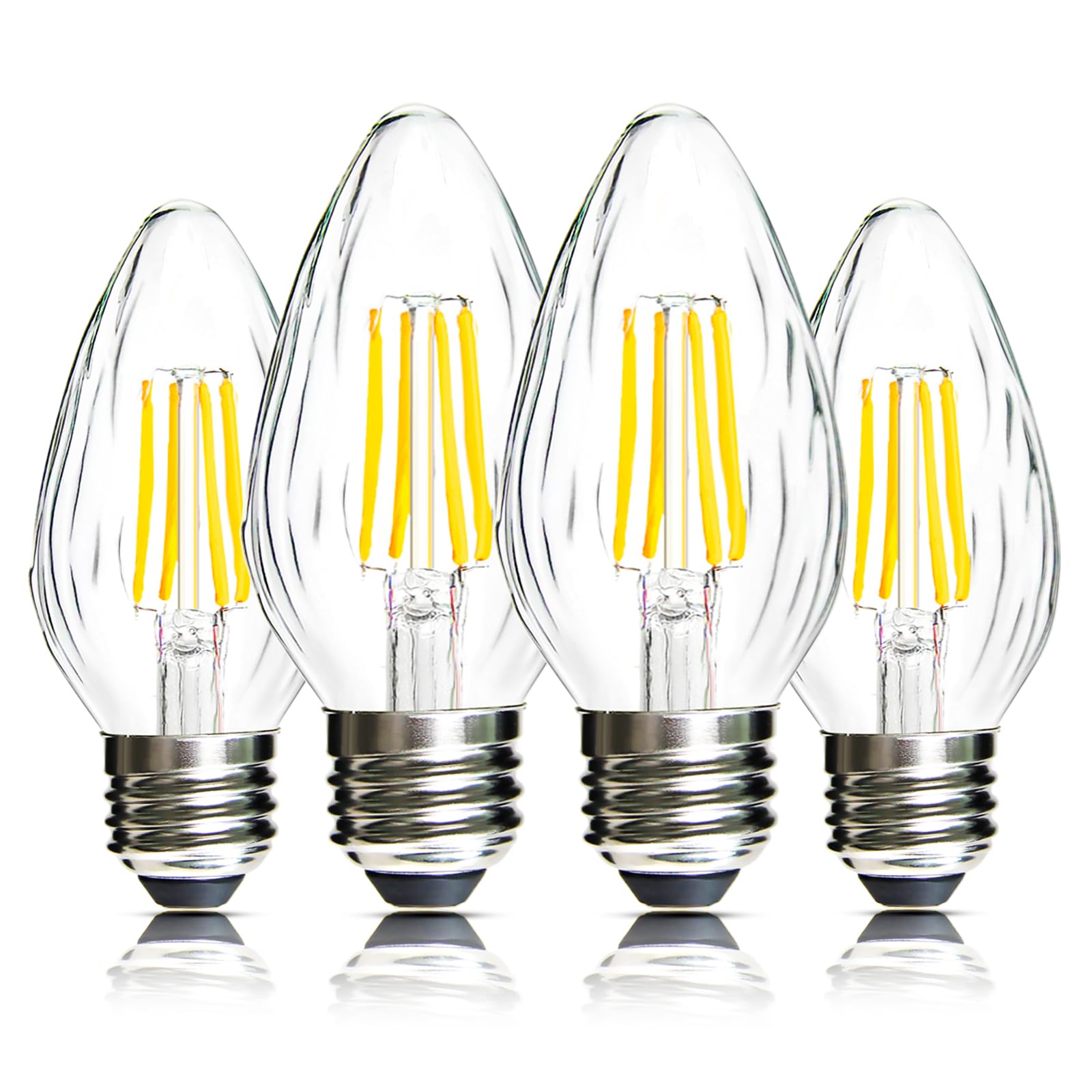 Langplus+ Led Edison Bulbs, Dimmable, F15 Porch Light Bulbs, E26 Base, 6W, Equivalent 60W, 2700K Warm White, Flame Wrinkle Glass