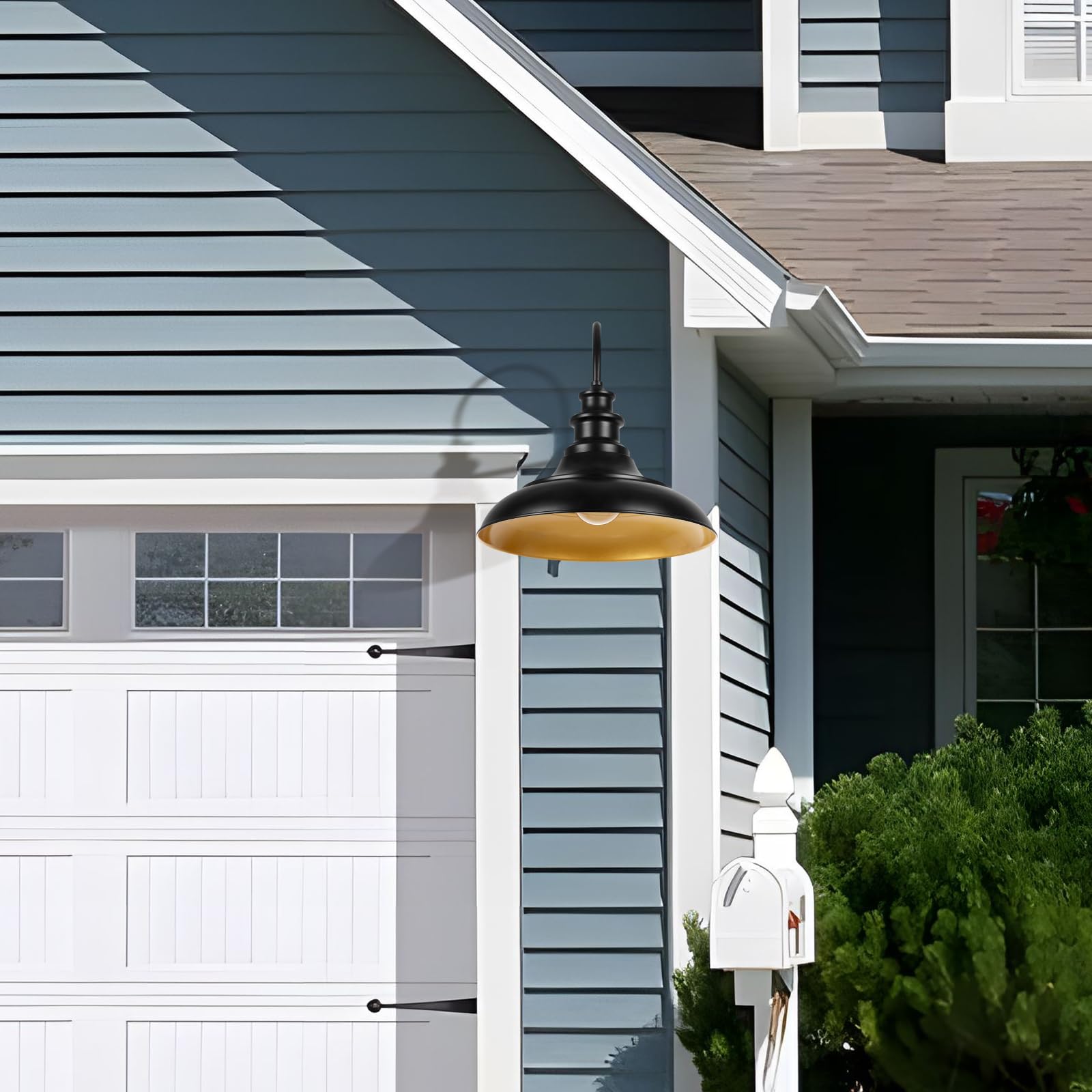 Diyel Outdoor Barn Light Fixture  16 Inch Large Dome Farmhouse Exterior Wall Mount Light  Rustic Wall Sconce Indoor Wall Lighting Fixture  Industrial Black Gold Lantern For Porch  1 Pack