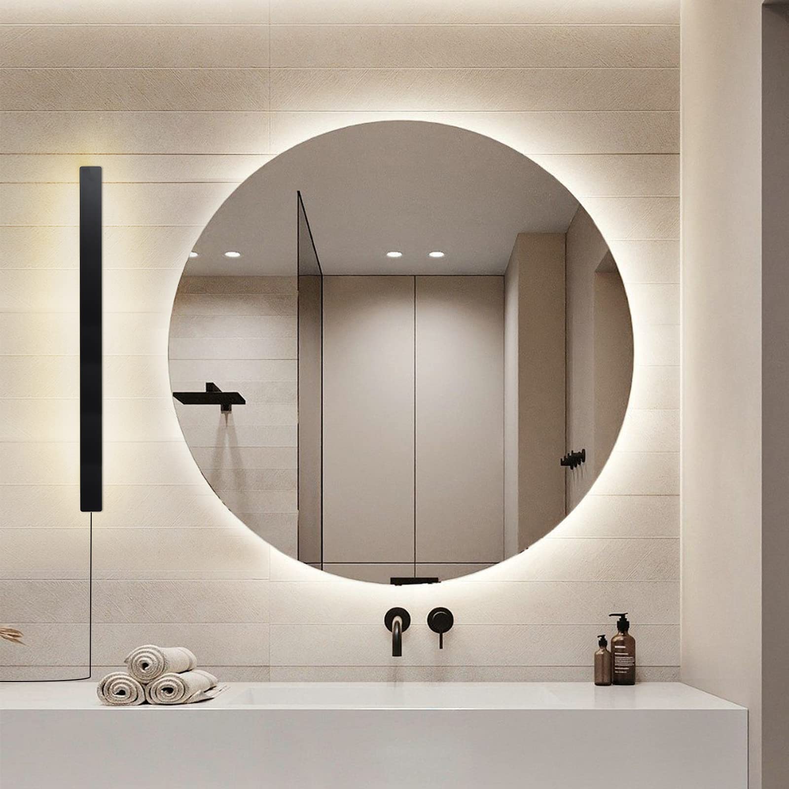 KELUOLY Wall Sconce, 39in Black Matte LED Lamp, 20W Warm White 3000K Acrylic, Plug-in for Bedroom, Living Room, Hallway, Model H