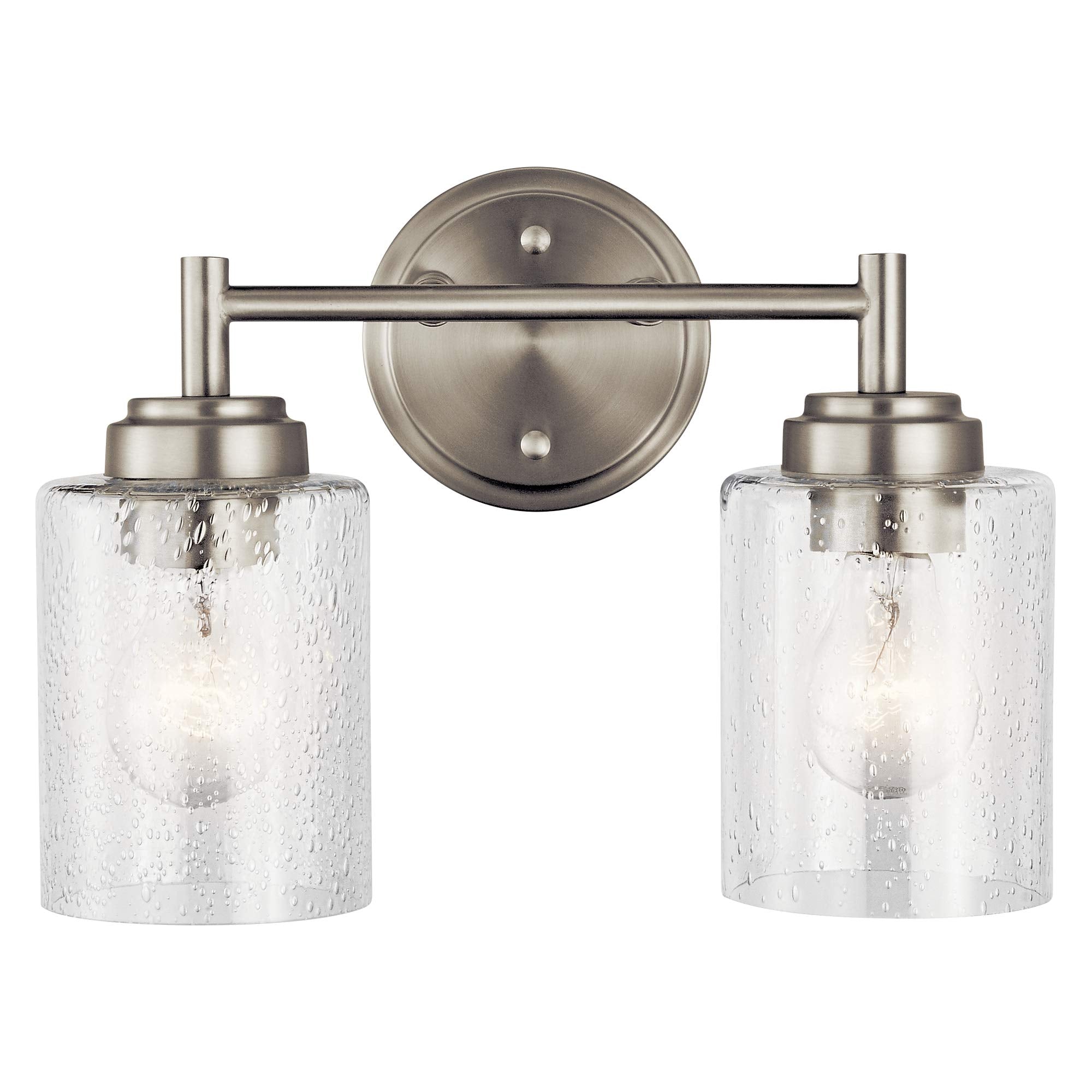 Kichler Winslow 2-Light Vanity Light, Brushed Nickel, Clear Seeded Glass, 12.75in W x 9.25in H, Model 45885NI