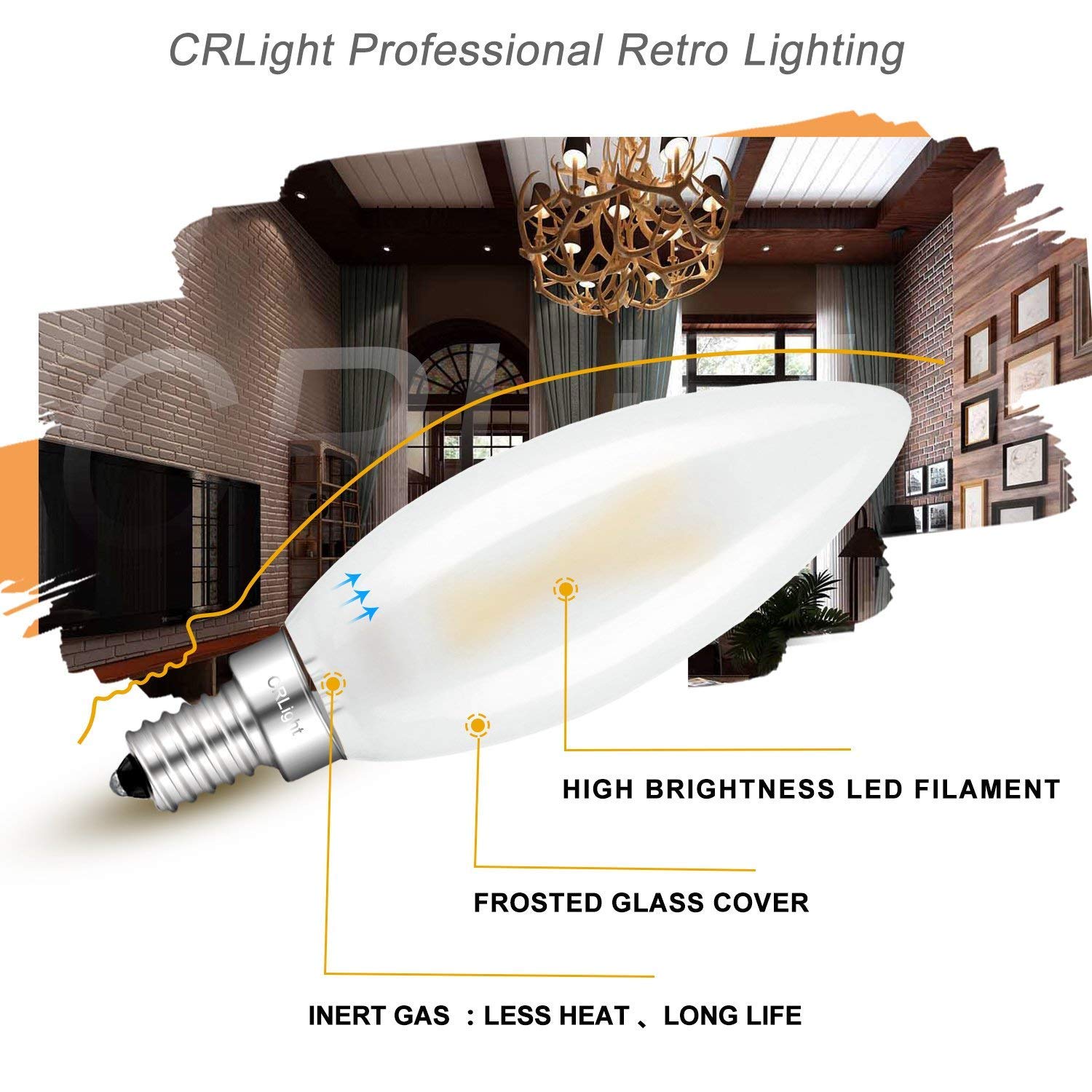 Crlight 2W Led Candelabra Bulbs, 250Lm, 3000K Soft White, Dimmable,