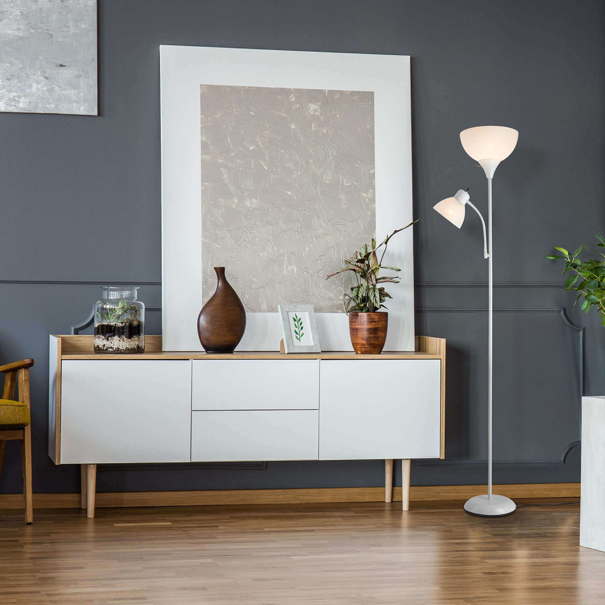 Globe Electric Torchiere Floor Lamp with Adjustable Reading Light, 72in Matte White, Metal, Model 67136