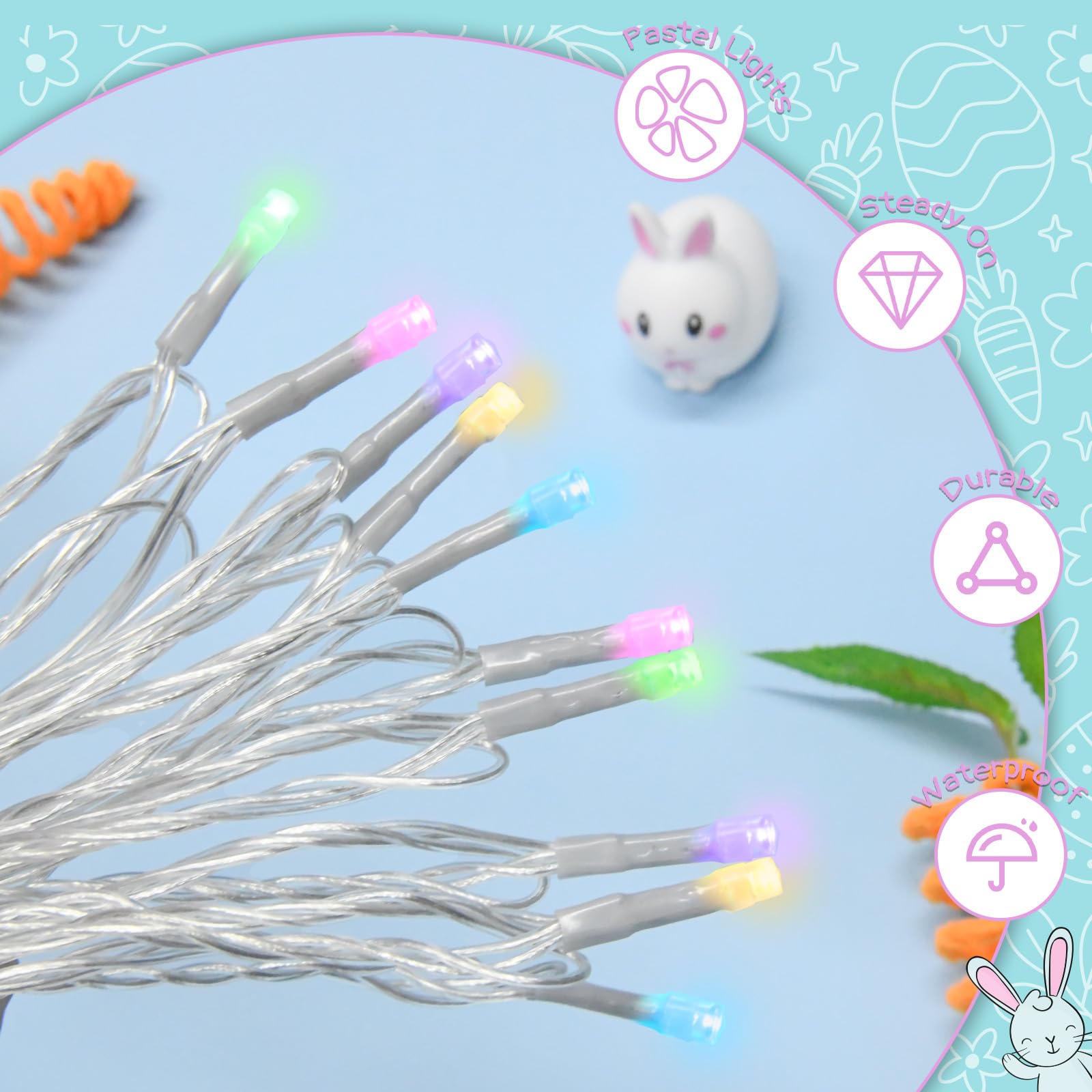 cshare Easter String Lights, 30 LED Battery Operated, 9.8ft Transparent Wire, Pastel Color, Model CS-FSZC-5CX2, 2 Packs