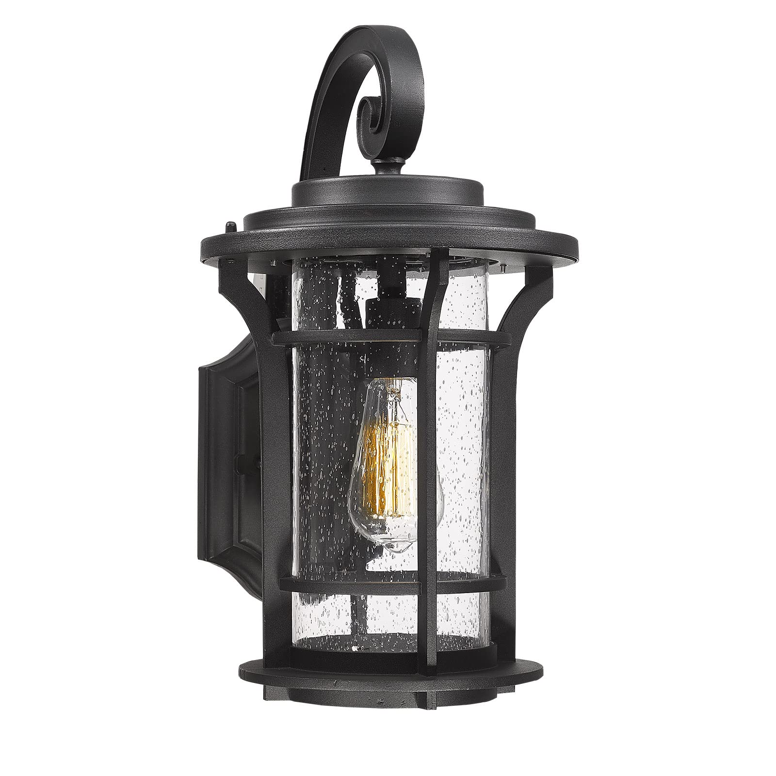 Luminzone 18’’ Outdoor Wall Lantern Sconce, Black Modern Farmhouse Lighting For Porch & Garage
