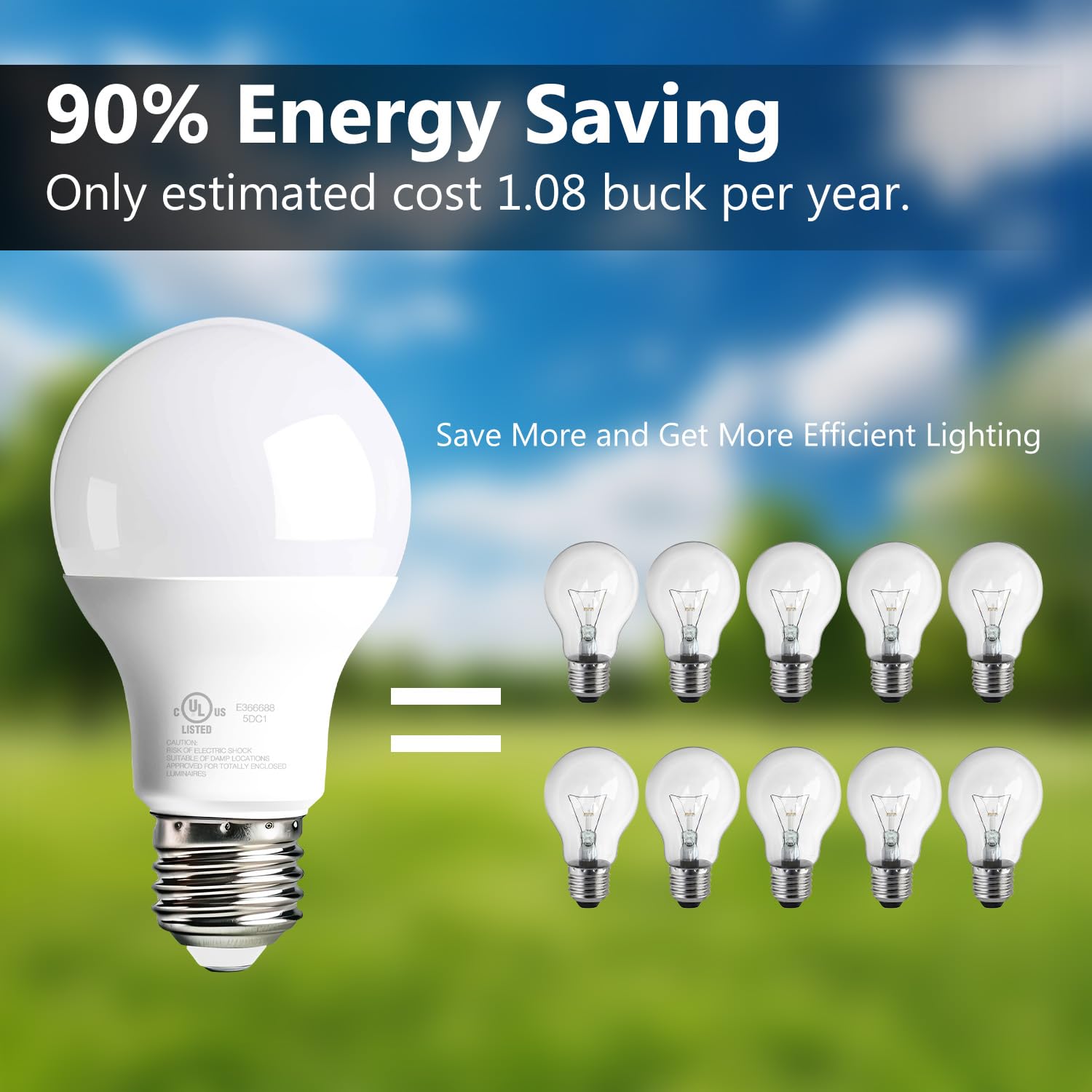 Dalattin A19 Led Light Bulbs 60 Watts Equivalent Bulbs,800 Lm,Non-Dimmable,Efficient 9W Energy Saving Lights For Living Room,Off