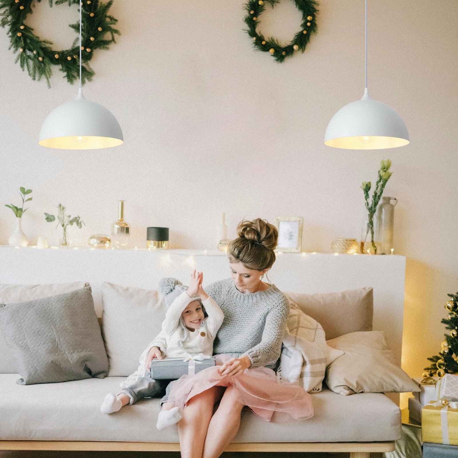 Sesiment White Farmhouse Pendant Light 11.8Inches 2 Packs, Kitchen Pendant Light, Pendant Lights Kitchen Island, Industrial Pendant Light, Pendant Light For Kitchen, Bedroom, Office