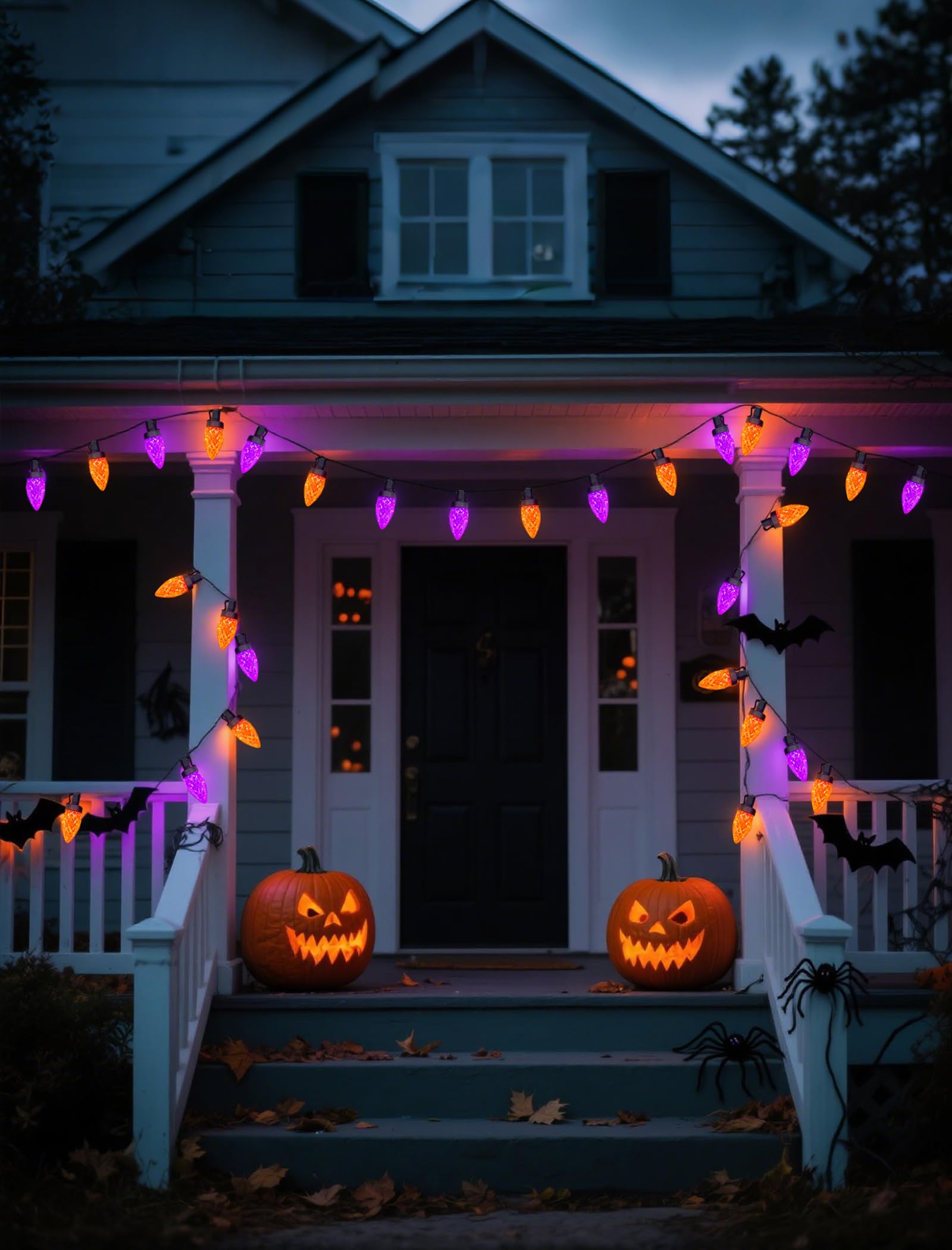 Xingzd 26Ft Halloween String Lights Outdoor  50 C7 Led Orange And Purple String Lights  Plug-In Halloween Patio Decorative Lights For Indoor Christmas Backary Porch House Holiday Party Decor