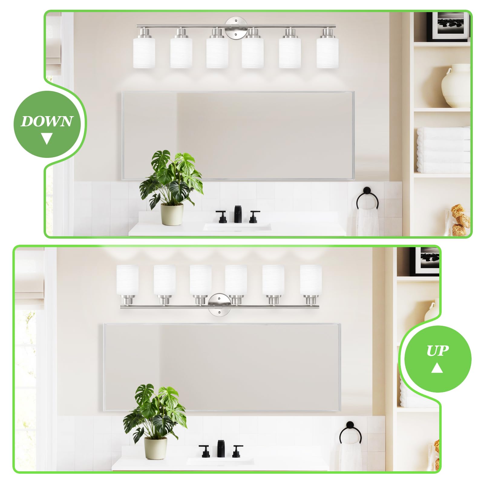 Guliaofo 6-Light Bathroom Vanity Light, Brushed Nickel Bathroom Light Fixtures Over Mirror, Nickel Vanity Light For Bathroom, Mo