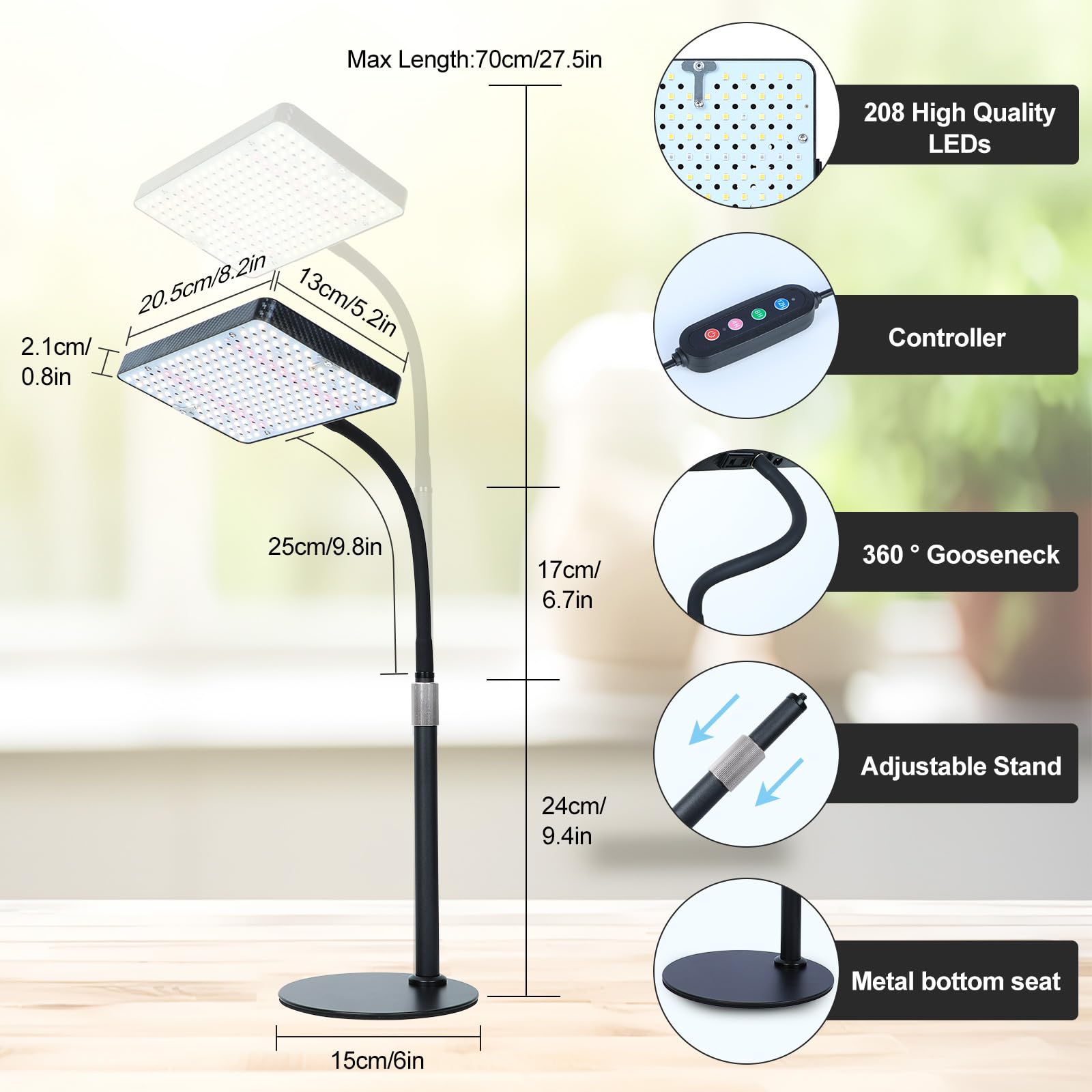 Orchbloom Tabletop Grow Light 25W with Timer, Full Spectrum, Black, Model Zinqolay for Indoor Plants & Bonsai