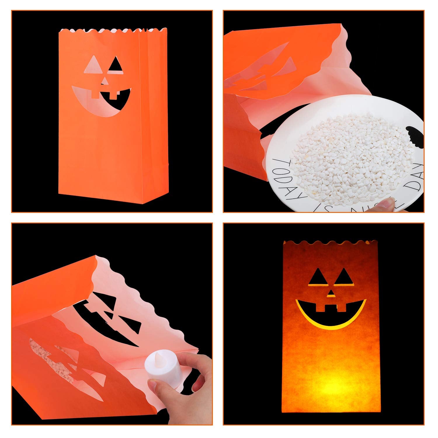 Outus 20 Pieces Halloween Pumpkin Bags Candle Luminary Paper Lantern Bags for Halloween Wedding Party Decoration