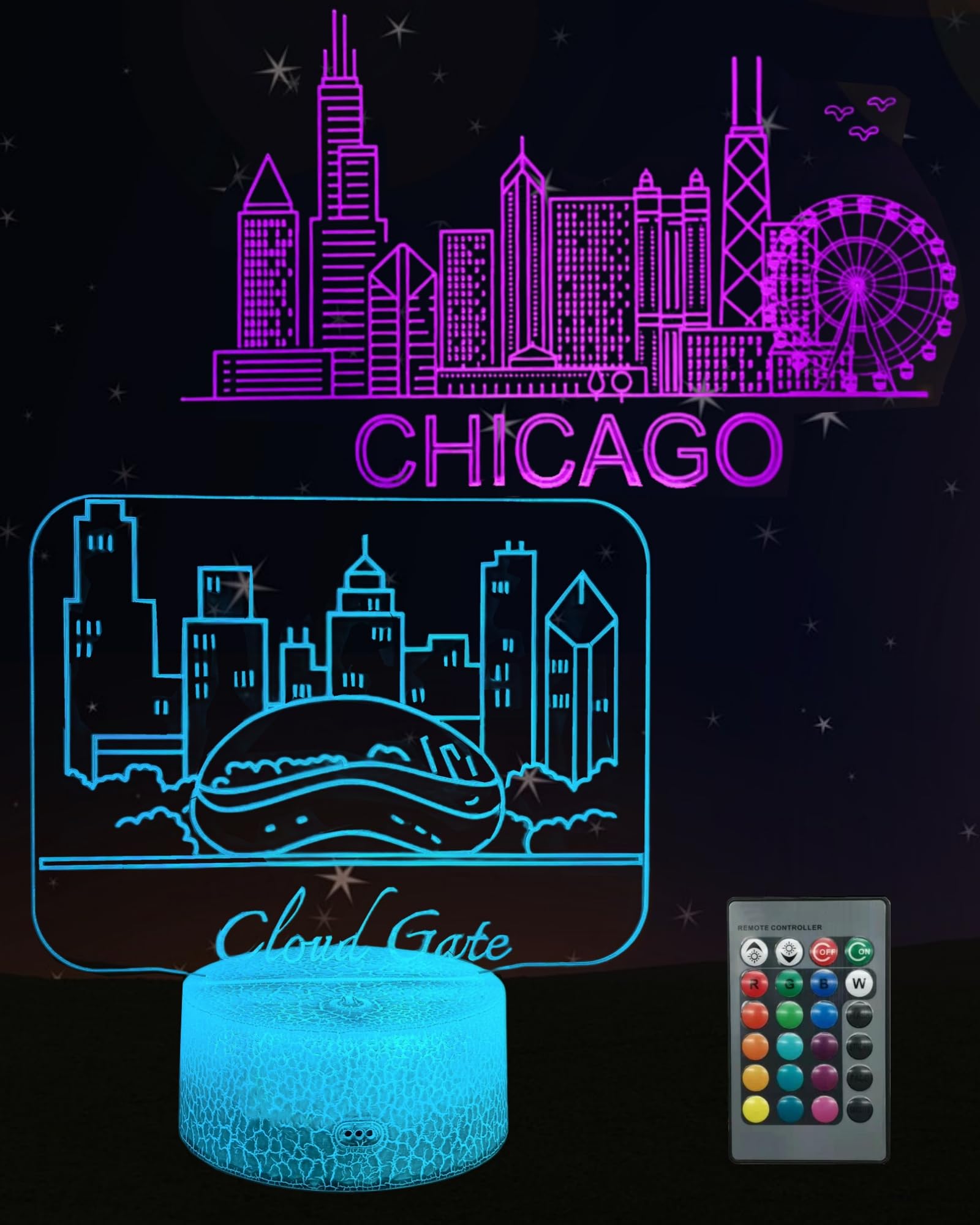 Kenmaca 3D Illusion Lamp Night Light, Multicolor, Touch & Remote Control, Dimmable, Christmas Birthday Gift
