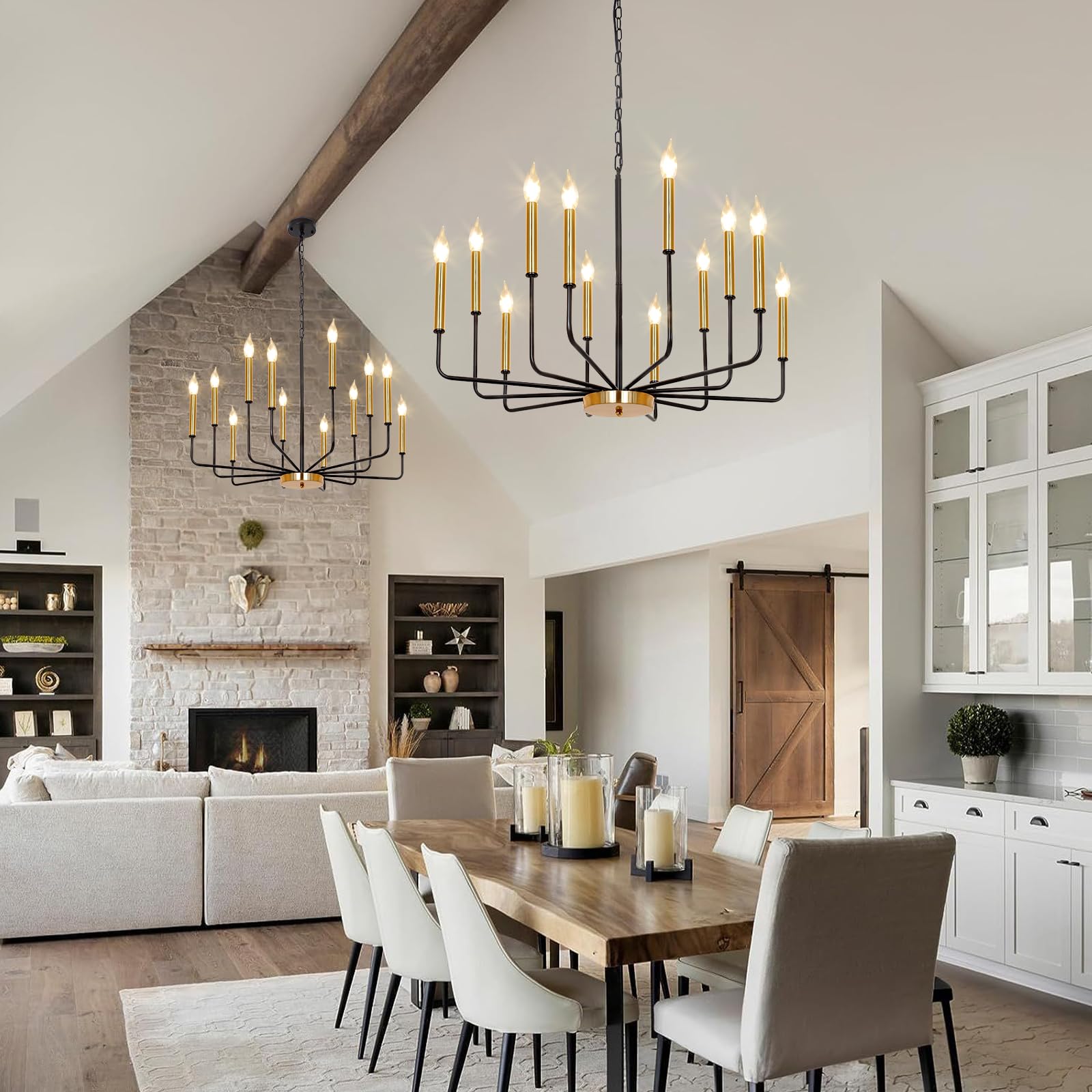 Rviezza Black And Gold Chandelier For Dining Room, 12-Light Farmhouse Dining Room Light Fixture, Candle Chandelier Light Fixtures, Modern Chandeliers For Living Room Kitchen Foyer Staircase