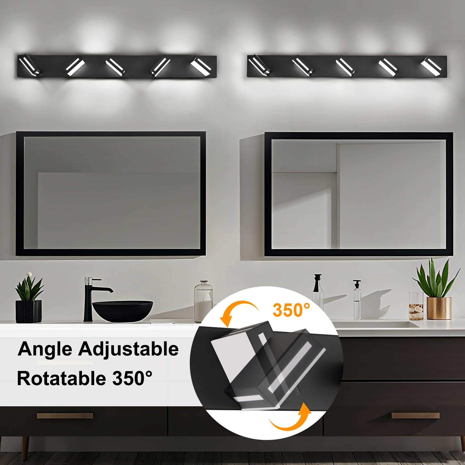 Donrao 40-Inch 5-Light Led Modern Black Bathroom Vanity Light Fixtures Over Mirror  Bathroom Lighting Fixtures With Cool White 6000K  Vanity Wall Lights For Bath Restroom Powder Room