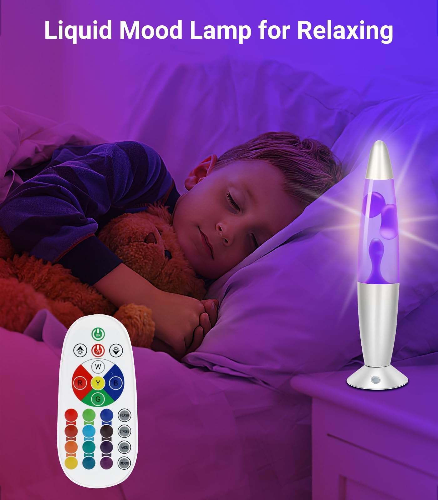 AONESY Liquid Motion Lamp, 17 Colors, Remote Control, 13.5 Inch, Small, Silver, Model 6122D-Y for Home Decor, Bedroom, Office