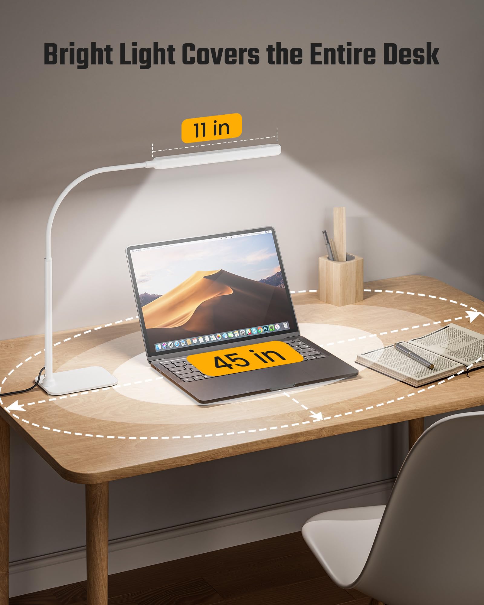 Superdanny Eye-Caring Led Desk Lamp With Base 360?Flexible Gooseneck Work Lamp Touch Control 3 Light Colors Smooth Dimming Task Lighting Reading Light For Home Office College Dorm  White