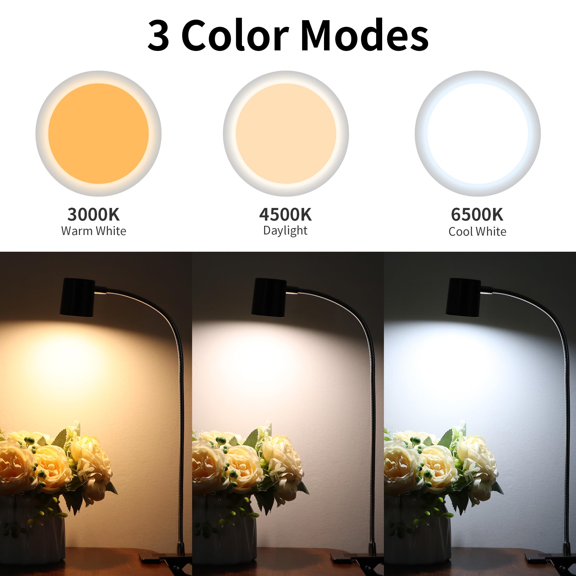 Dott Arts Desk Lamp,Usb Clip On Light With 3 Color Modes,Led 10 Levels Brightness Reading Lamp, 360? Gooseneck Book Light,Eye-Ca