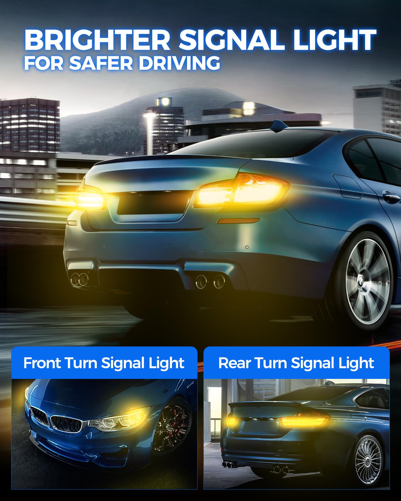 Marsauto 3157 LED Light Bulbs, Amber Yellow, 27-SMD, Projector, Pack of 2, 500% Brighter Turn Signal Parking Marker
