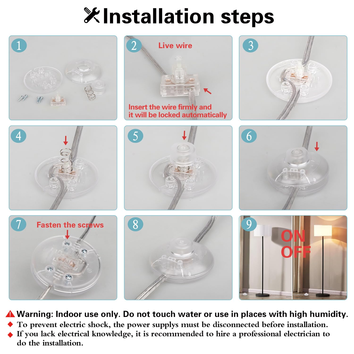 Helunsi 3Pcs Floor Lamp Foot Switch, Clear Foot Pedal Switch, Round Floor Lamps Foot Inline Switch, Step On Off Spring Push Butt