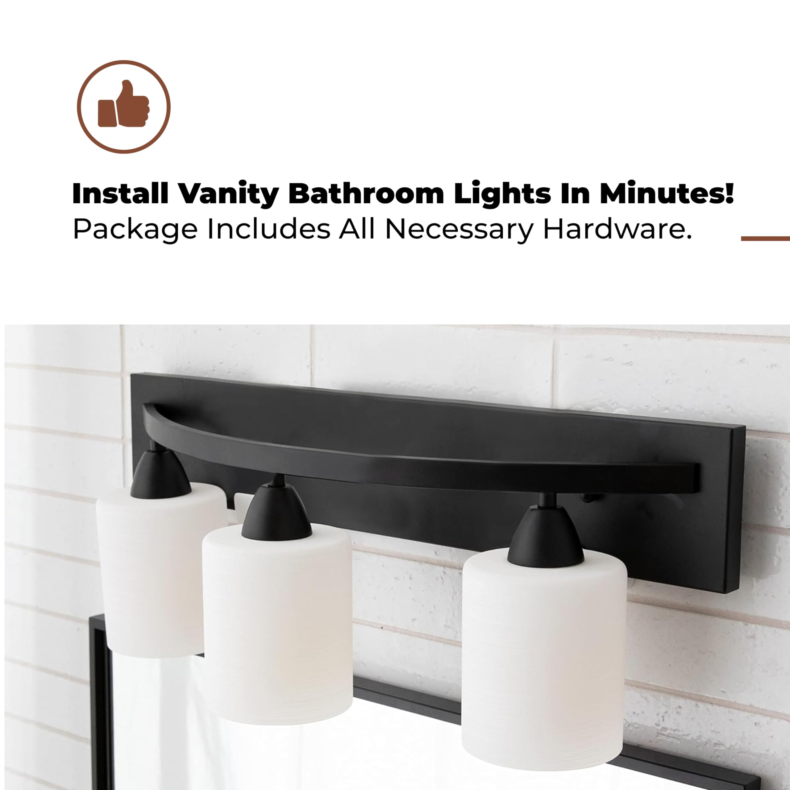 Dorence Bathroom Vanity Light Fxiture - Interior Bathroom Lighting Bar with Modern Milk Glass Shade - Bathroom Lights Over Mirro