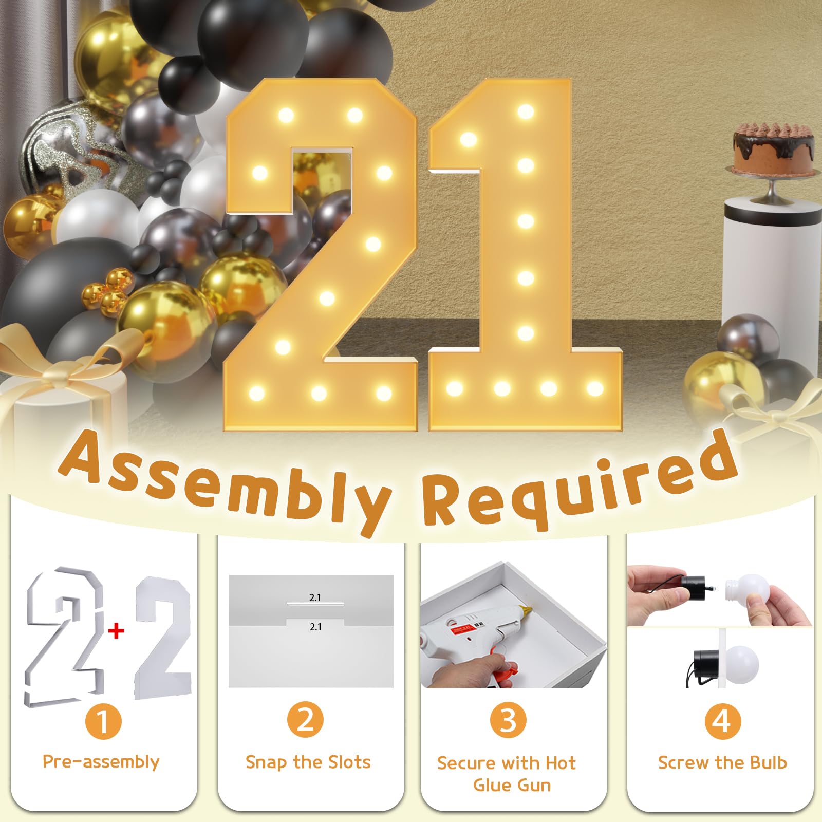 imprsv 21st Birthday Light Up Numbers, 4FT Foam Board Decorations for Her & Him, Anniversary Party Arch Kit