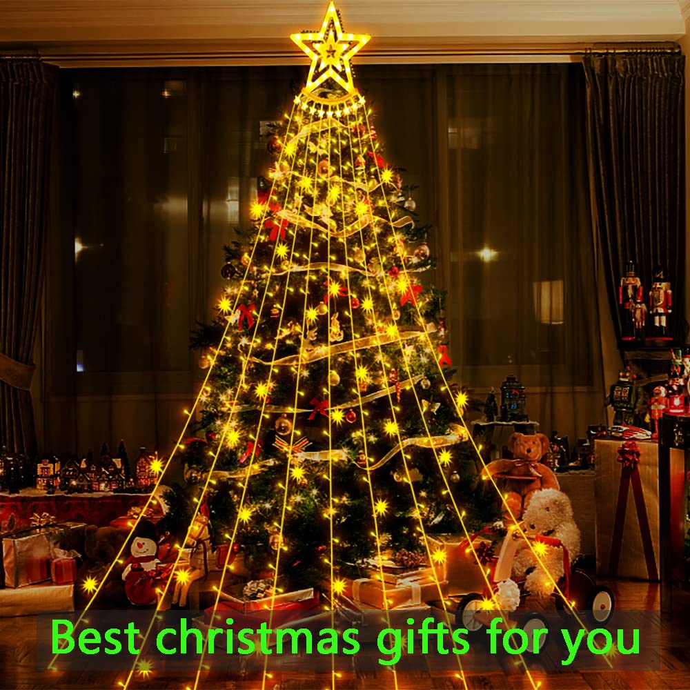 Aokudoni 12.6Ft Warm White Christmas Lights Outdoor, 8 Modes Waterfall Lights For Holiday Decor