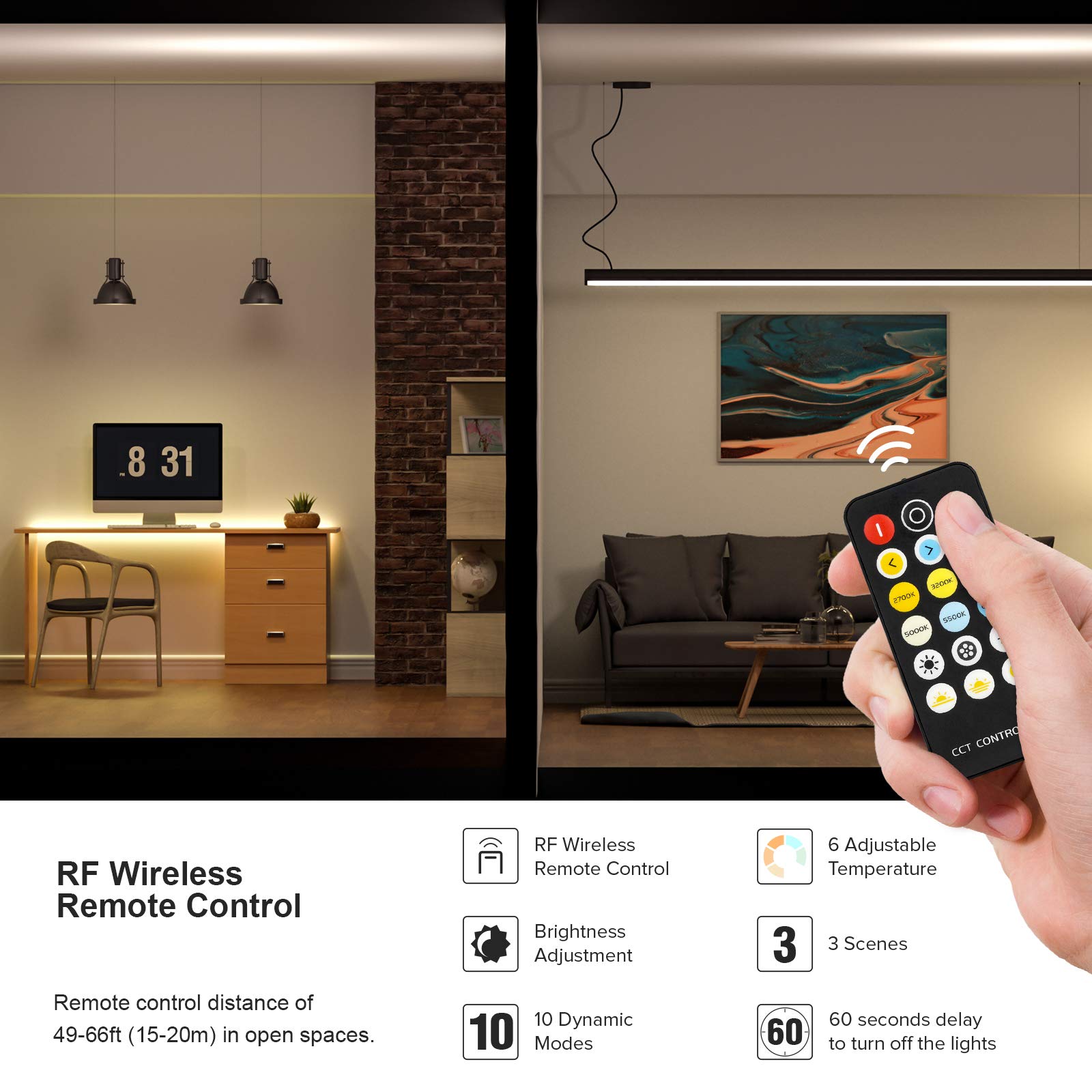 Btf-Lighting Fcob Cob Cct 12V Kit Flexible High Density 640Led/M 9.84Ft Rf Dimmable Controller Tunable Ct 3000K-6000K Cri 90+ Le