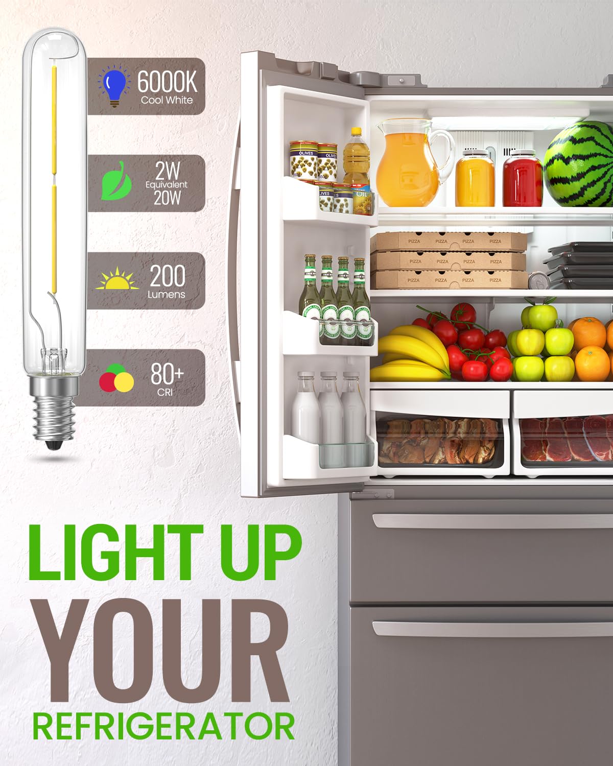 Tobebright T6.5 Led Exit Sign Light Bulbs,2W Refrigerator Light Bulb,20W T6.5 120V Intermediate Base E17 Clear Appliance Bulb Eq