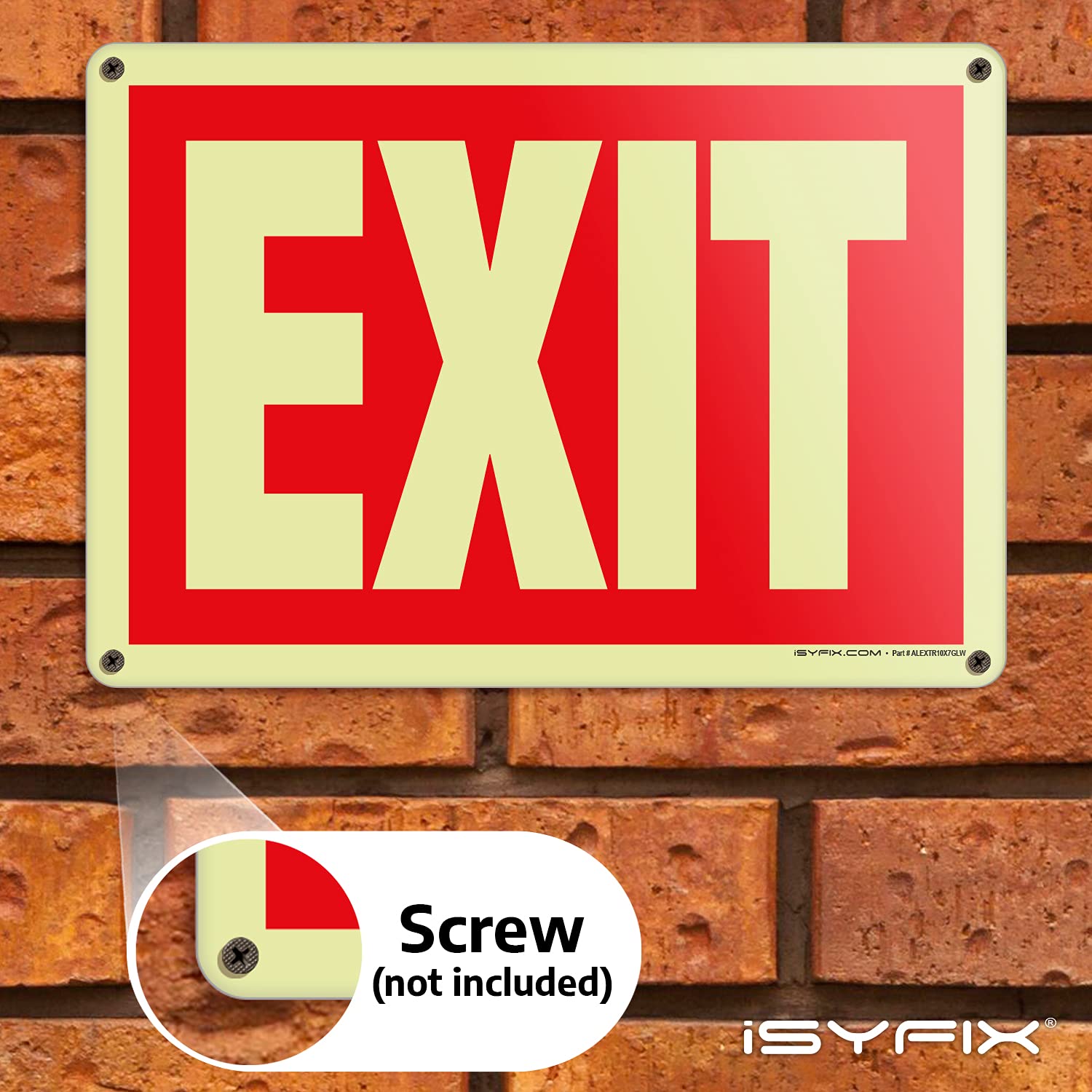 Isyfix Exit Glow In The Dark Sign Aluminum - 1 Pack 10X7 Inch - Photoluminiscent, Laminated For Ultimate Uv, Weather & Fade Resi