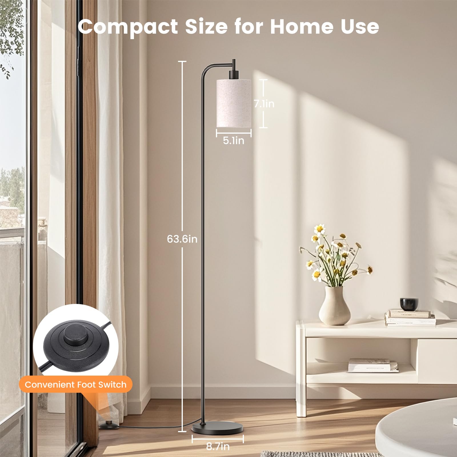 SIBRILLE Dimmable Floor Lamp with Remote Control, 3 Color Temperatures, Beige Linen Shade, Modern Design, Model BP-F072