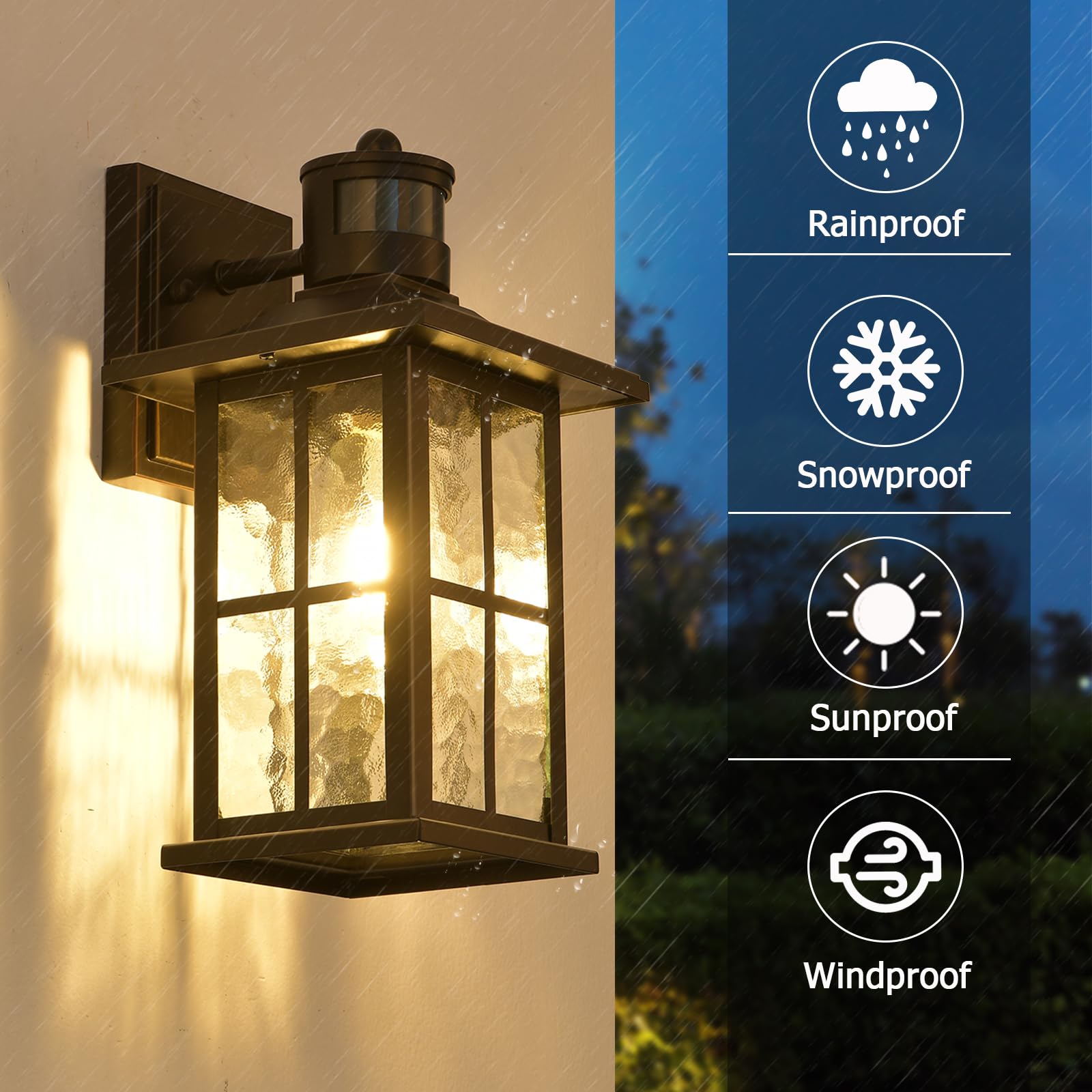FLEDAVID Motion Sensor Outdoor Porch Lights, Dusk to Dawn, Waterproof Wall Lantern, 2 Pack, Black with Gold Trim