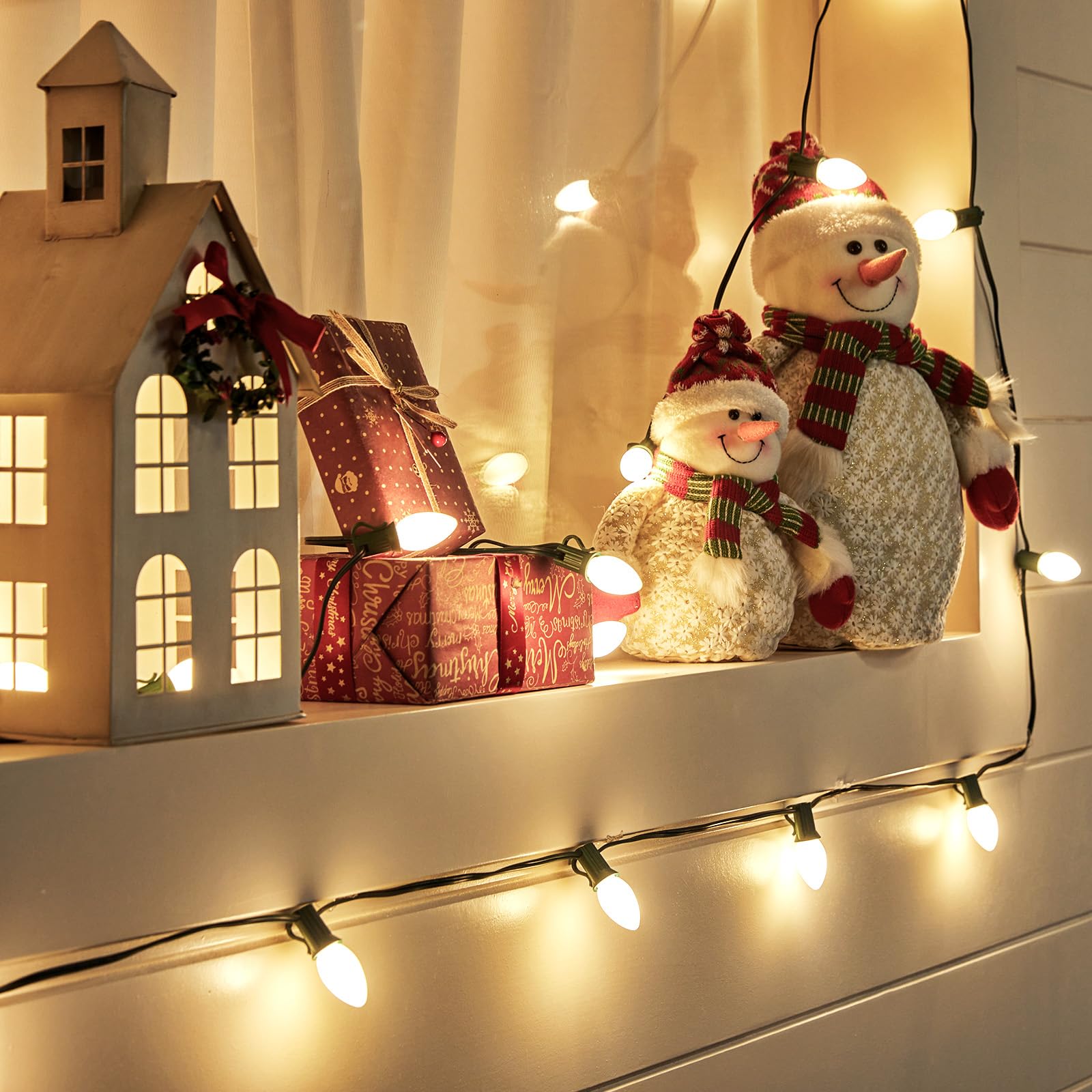 Brightown 25 Pack C9 White Lights, C9 Replacement Light Bulb For Christmas Lighting, E17 Intermediate Base, 7 Watt